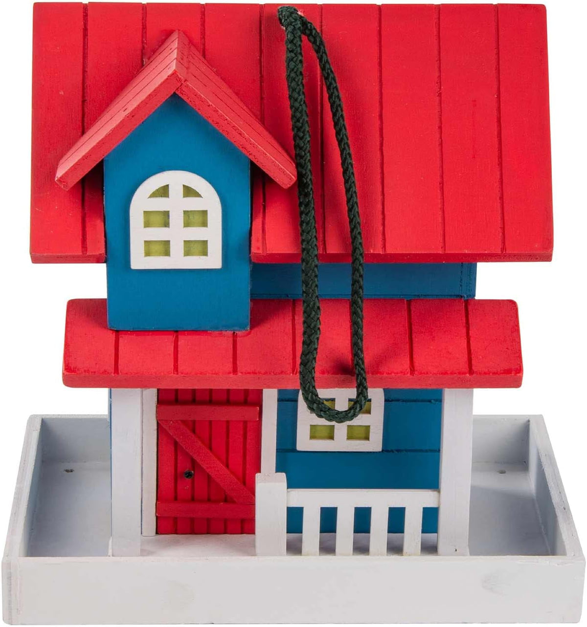 Luxus Vogelhaus im Landhaus-Stil - Fertig montiertes Futterhaus #Variante_Futterplatz (Rot/Blau)