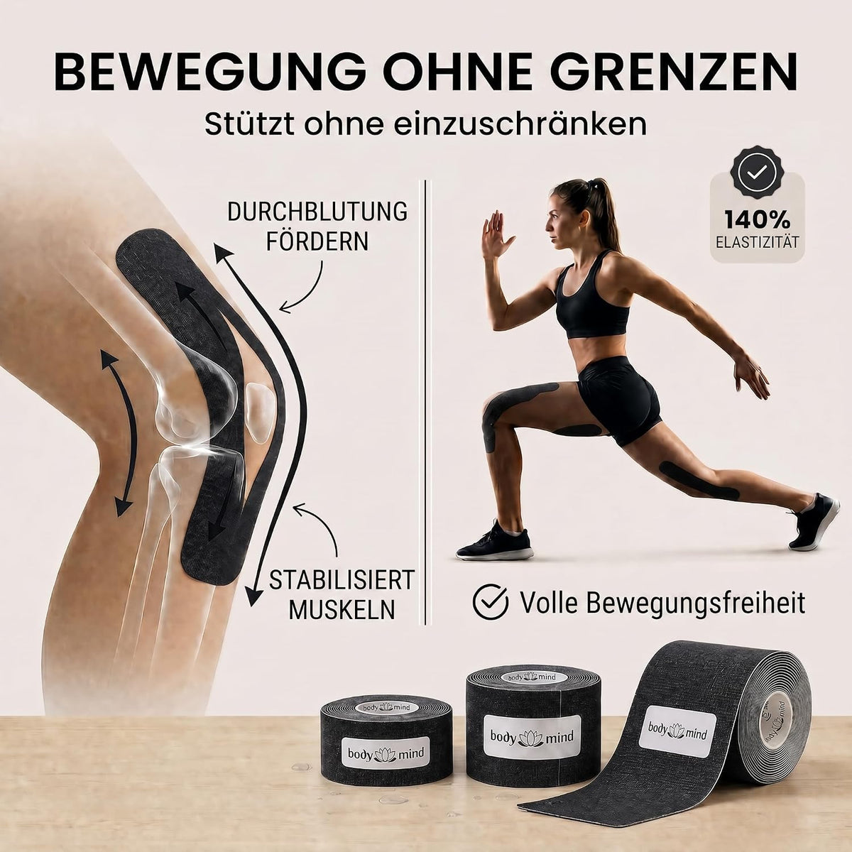 Kinesiologie Tape 10cm x 5m – Extra breites Sporttape Physio