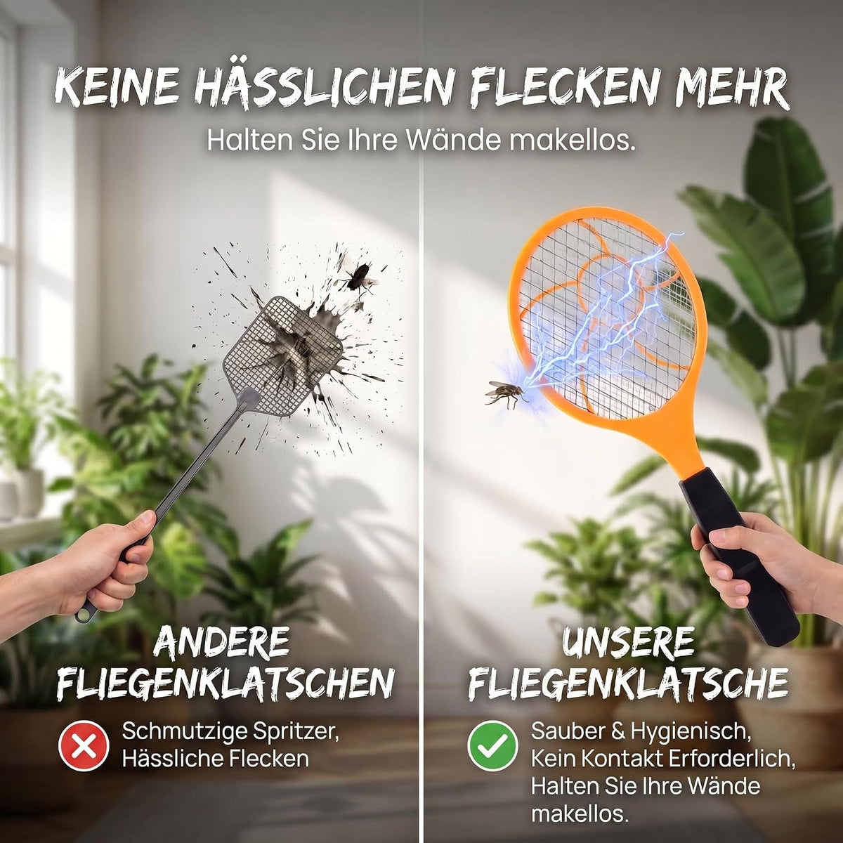 Elektrische Fliegenklatsche 3er Set - Insektenvernichter für Zuhause