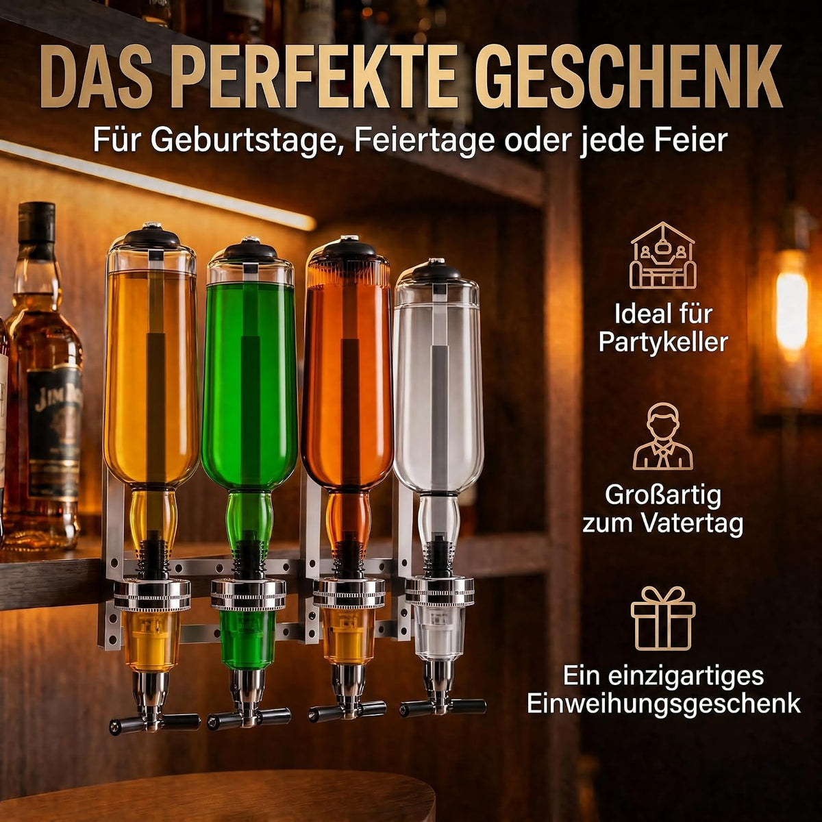 4-fach Wand-Spirituosenspender - Hochwertiger Bar-Butler & Portionierer #Variante_4-fach Wandmontage