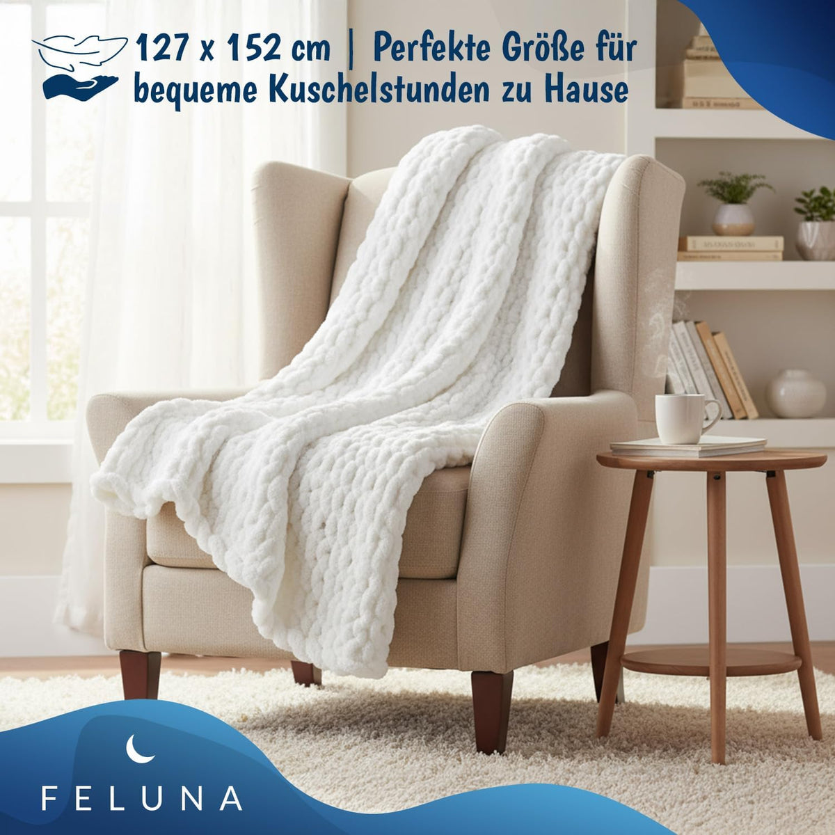 Feluna Grobstrickdecke Weiß #Farbe_Weiß