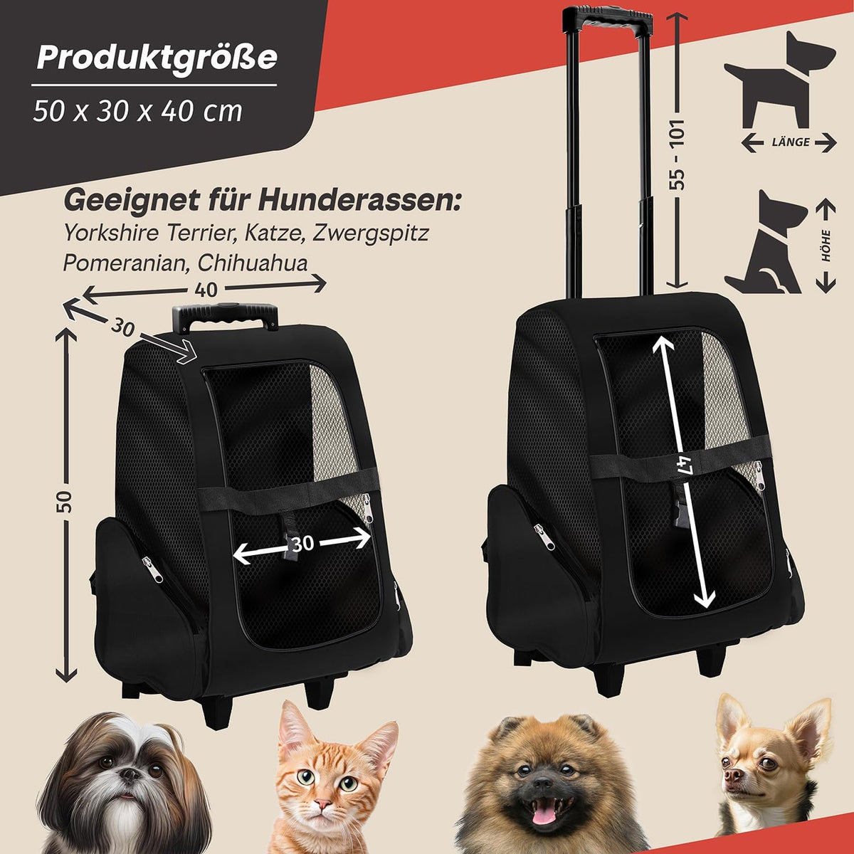 Hunde-Trolley & Haustier-Rucksack – Schwarz #Farbe_Schwarz