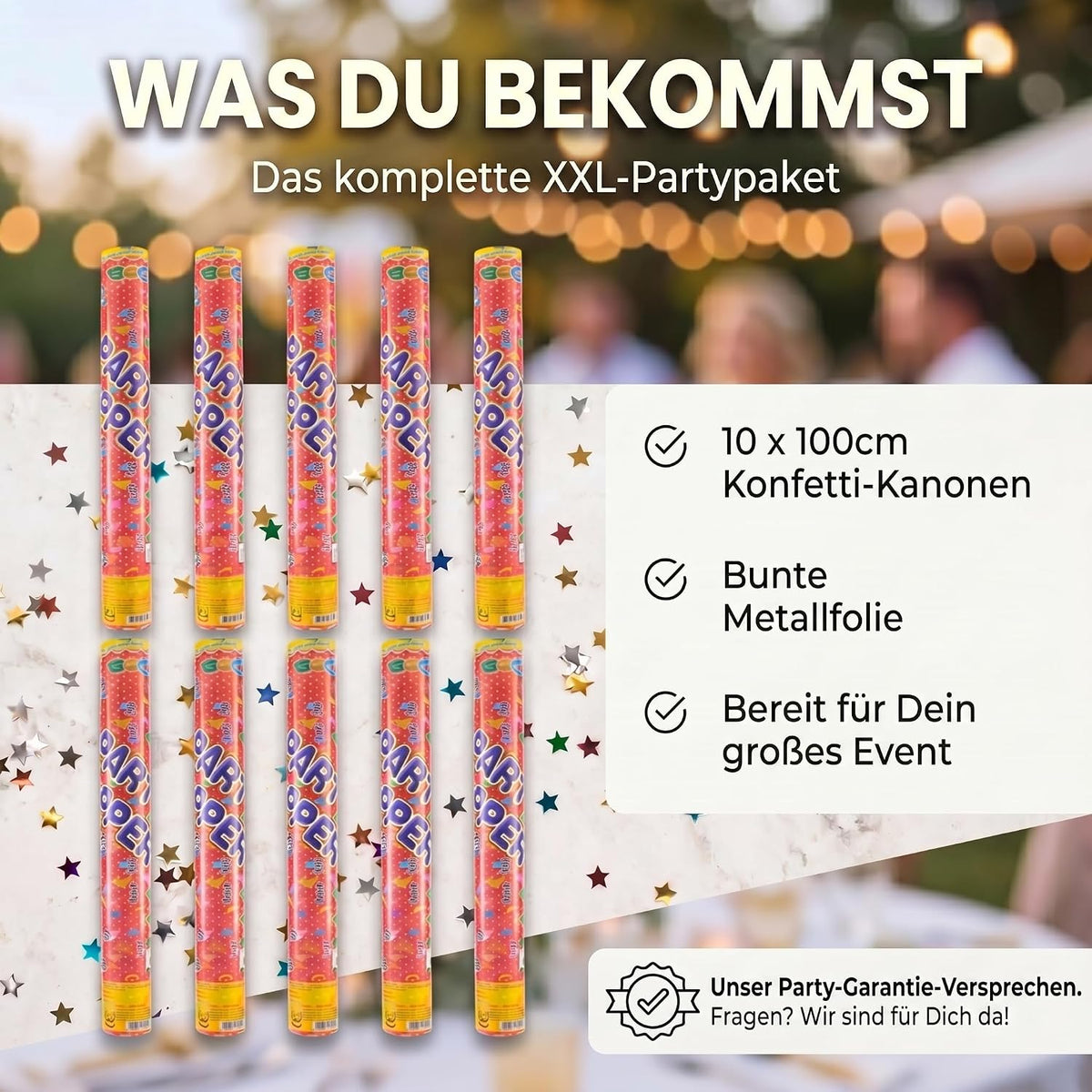 10x Konfettikanone XXL 100 cm – Bunte Sterne Party Popper #Anzahl_10