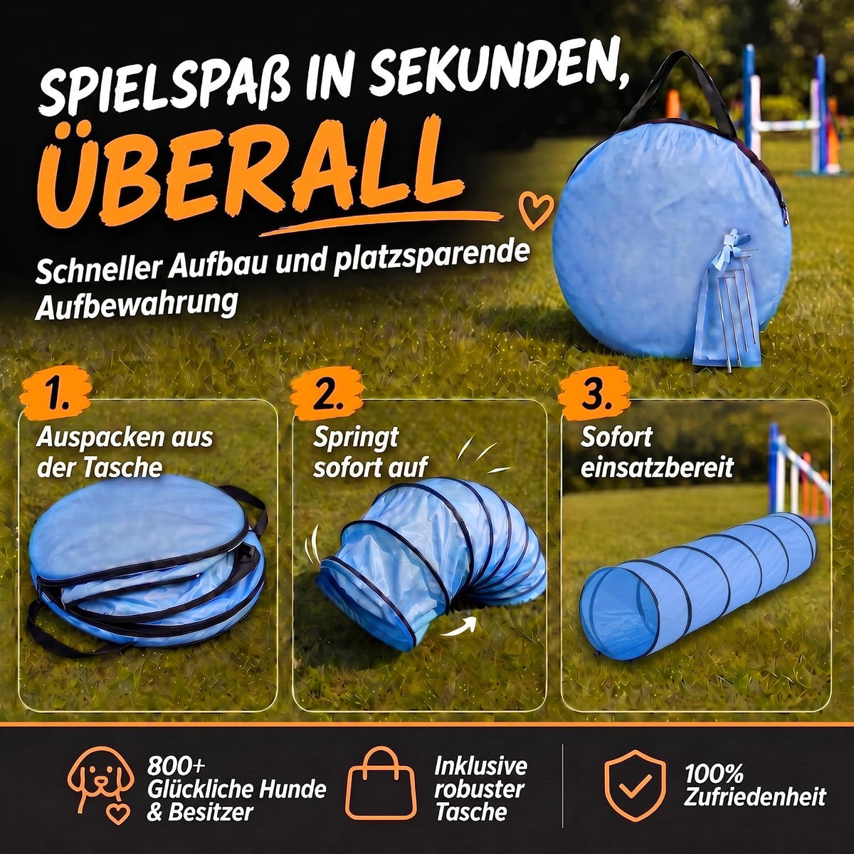 Hunde Agility Tunnel Set 500 cm - Spieltunnel mit Hürden #Variante_Kompakt