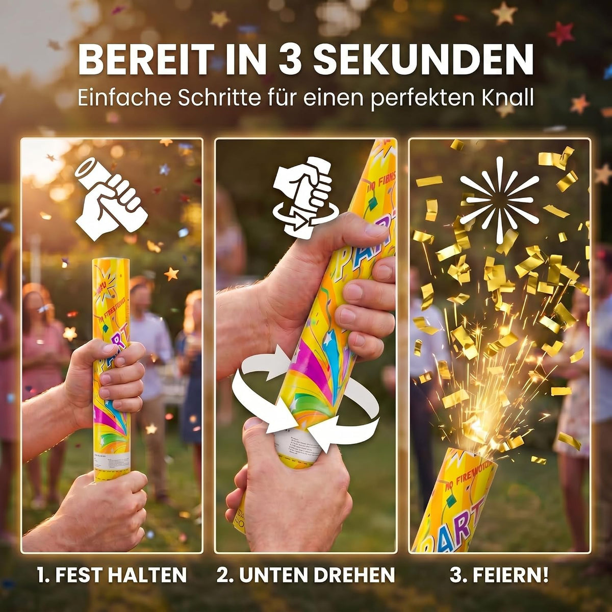 Konfettikanone XXL 60cm Gold Metallic - Party-Shooter für Events #Anzahl_1