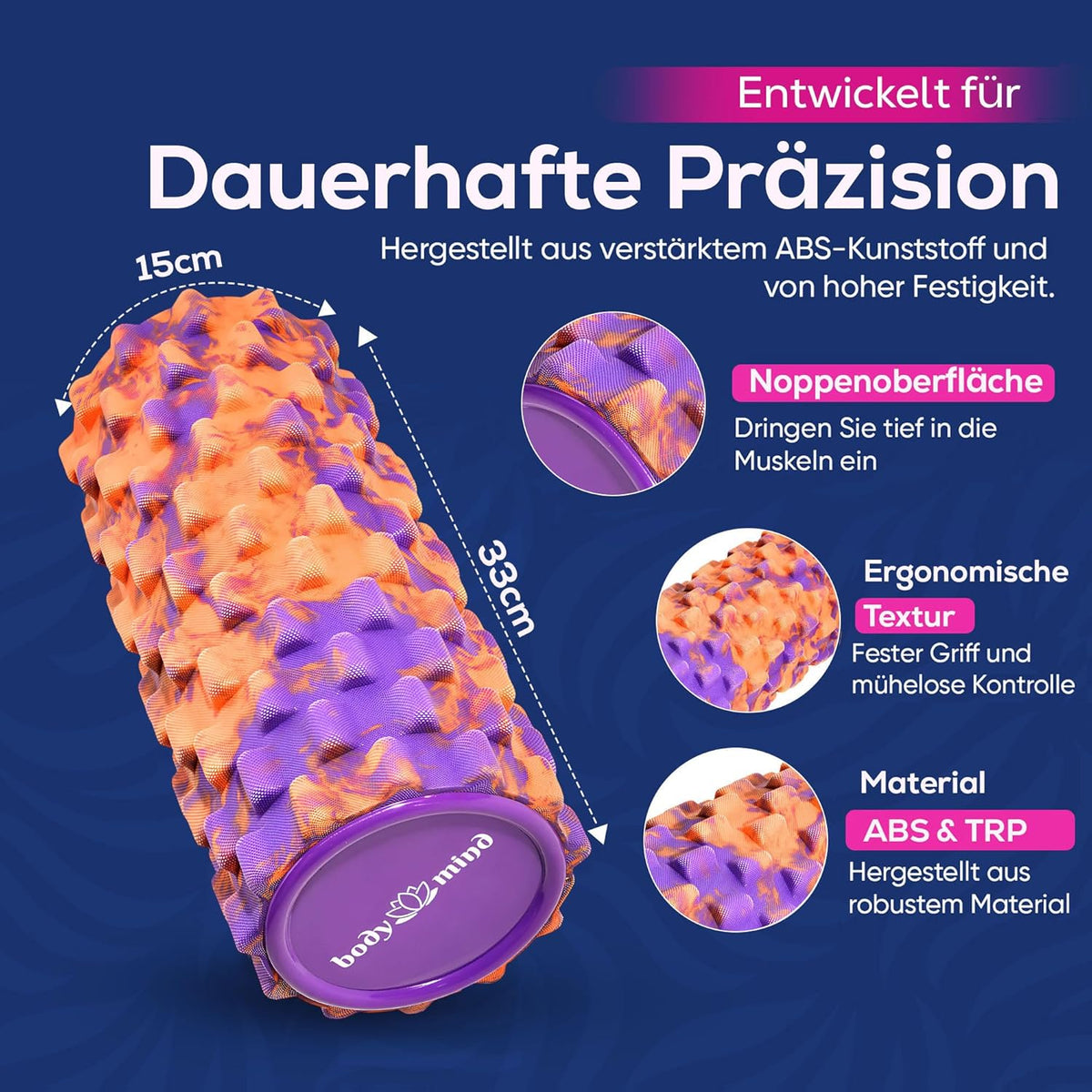 Body & Mind Faszienrolle – Massage-Rolle für Faszientraining #Farbe_Orange-Lila