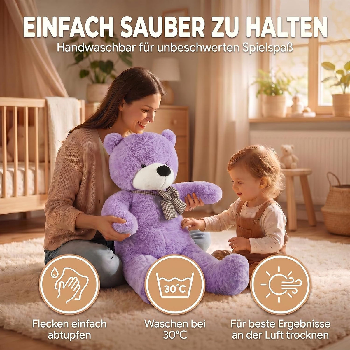 Riesen Teddybär 120 cm XXL – Kuscheliger Plüschbär Hellbraun #Farbe_Lila
