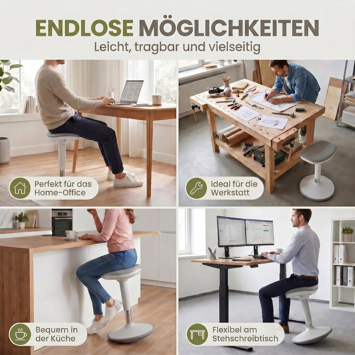 Ergonomischer Stehhocker 35-45cm - Höhenverstellbare Stehhilfe #Farbe_Hellgrau