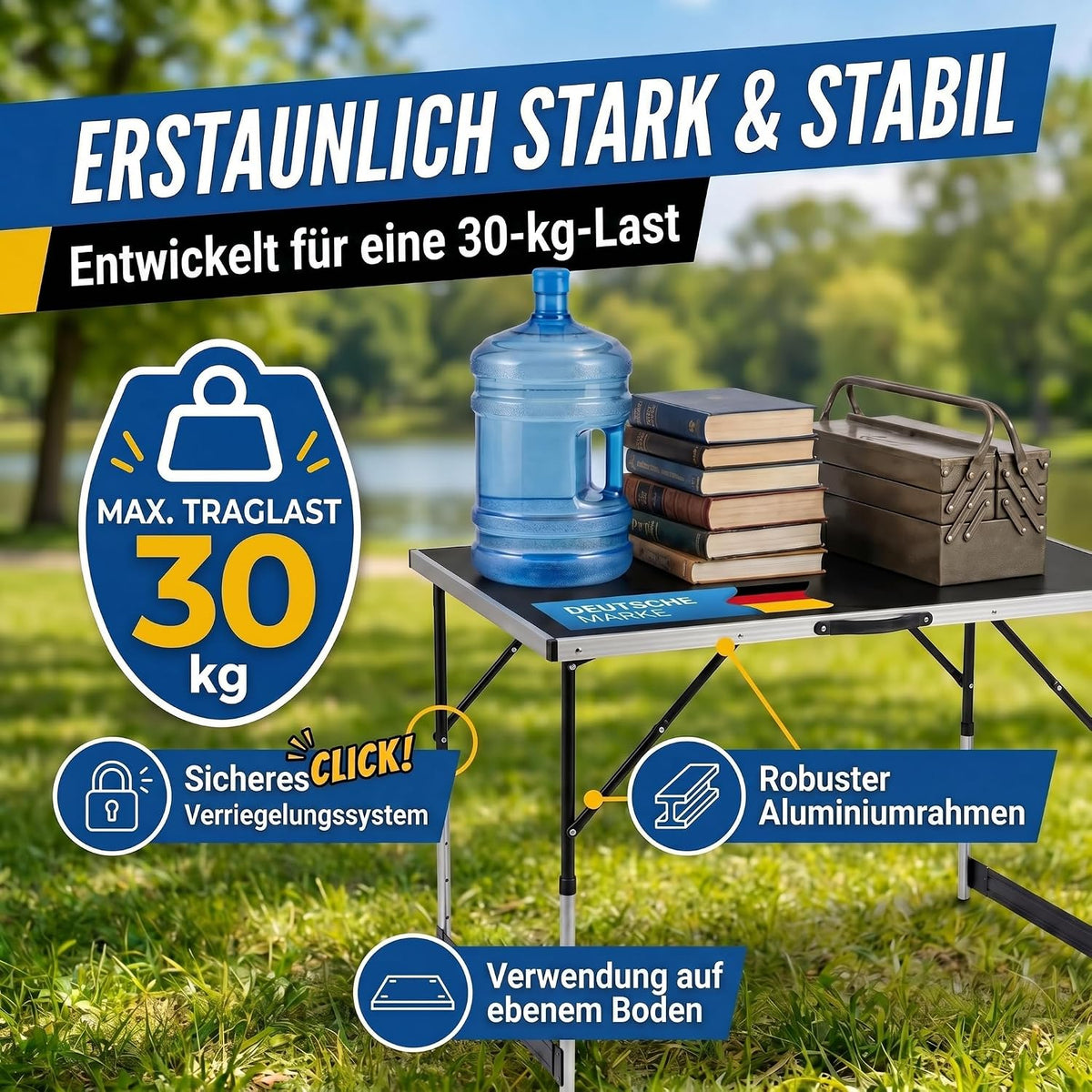 Multifunktionstisch 100x60cm höhenverstellbar – Stabiler Klapptisch