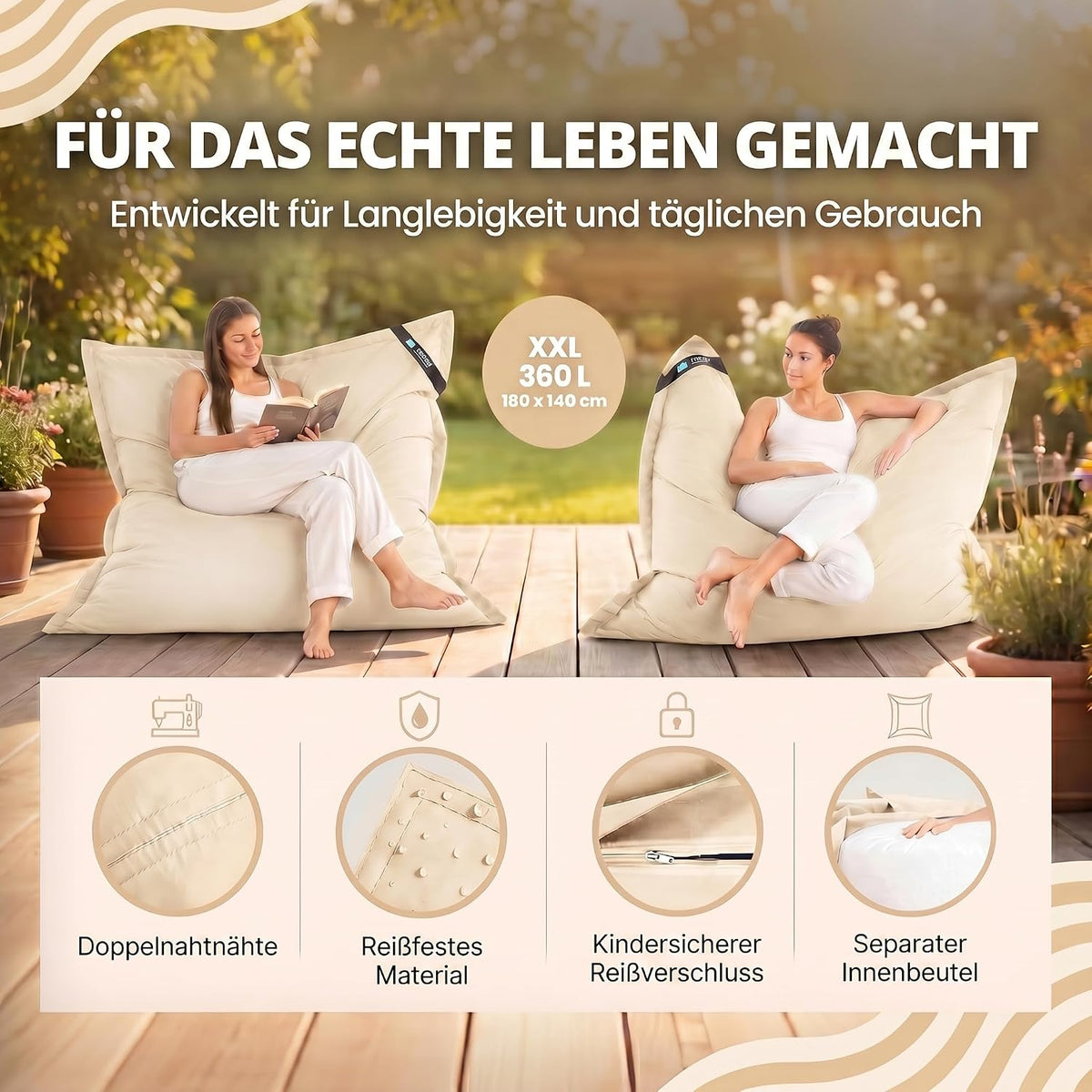 LazyBag XXL – archivierte doppelte Aufnahme (Beige) #Farbe_Archiv