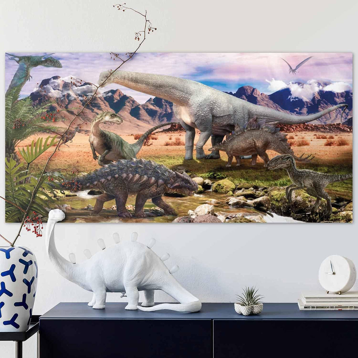 XXL Dinosaurier Poster 90x45cm - Premium Dino Wandbild für Kinder #Variante_Steppenlandschaft