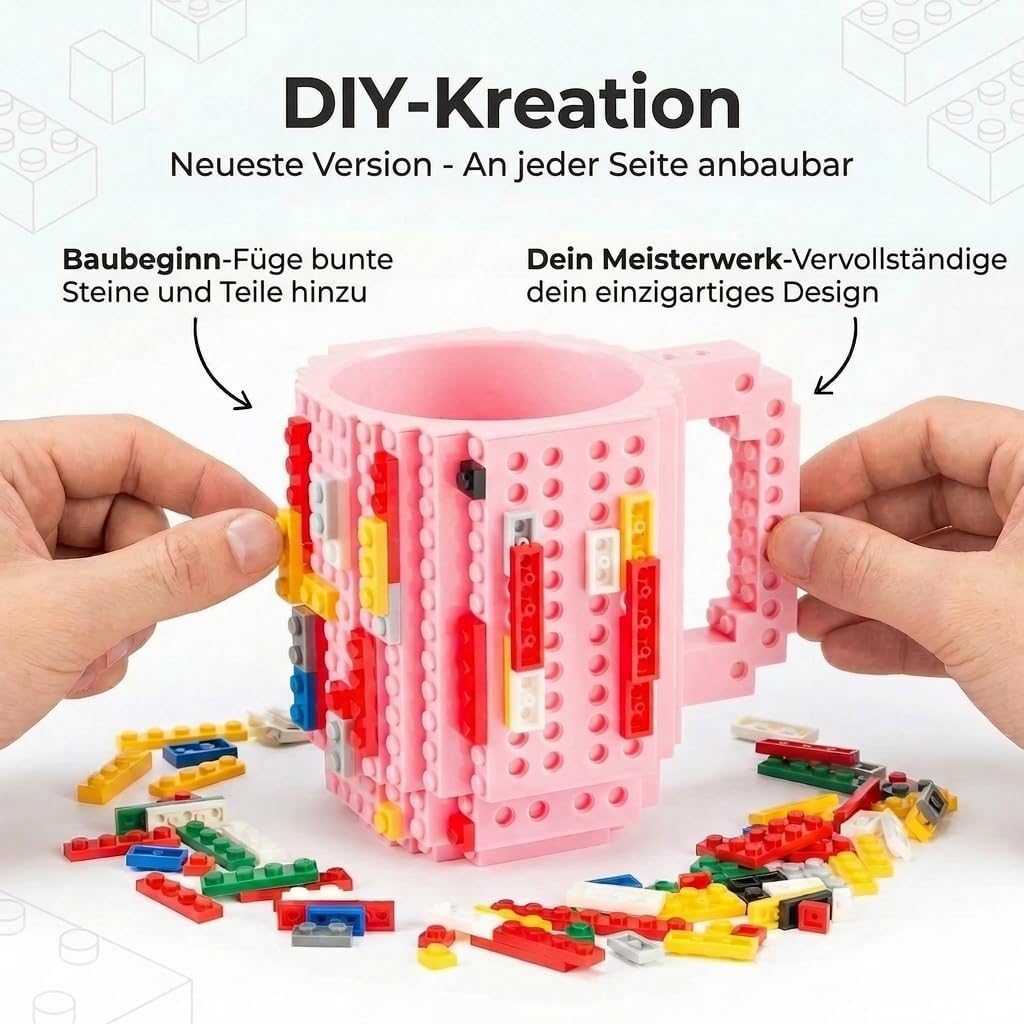 Brick Mug - Bausteine-Kaffeetasse 350ml - Kompatibler DIY Becher #Farbe_Pink