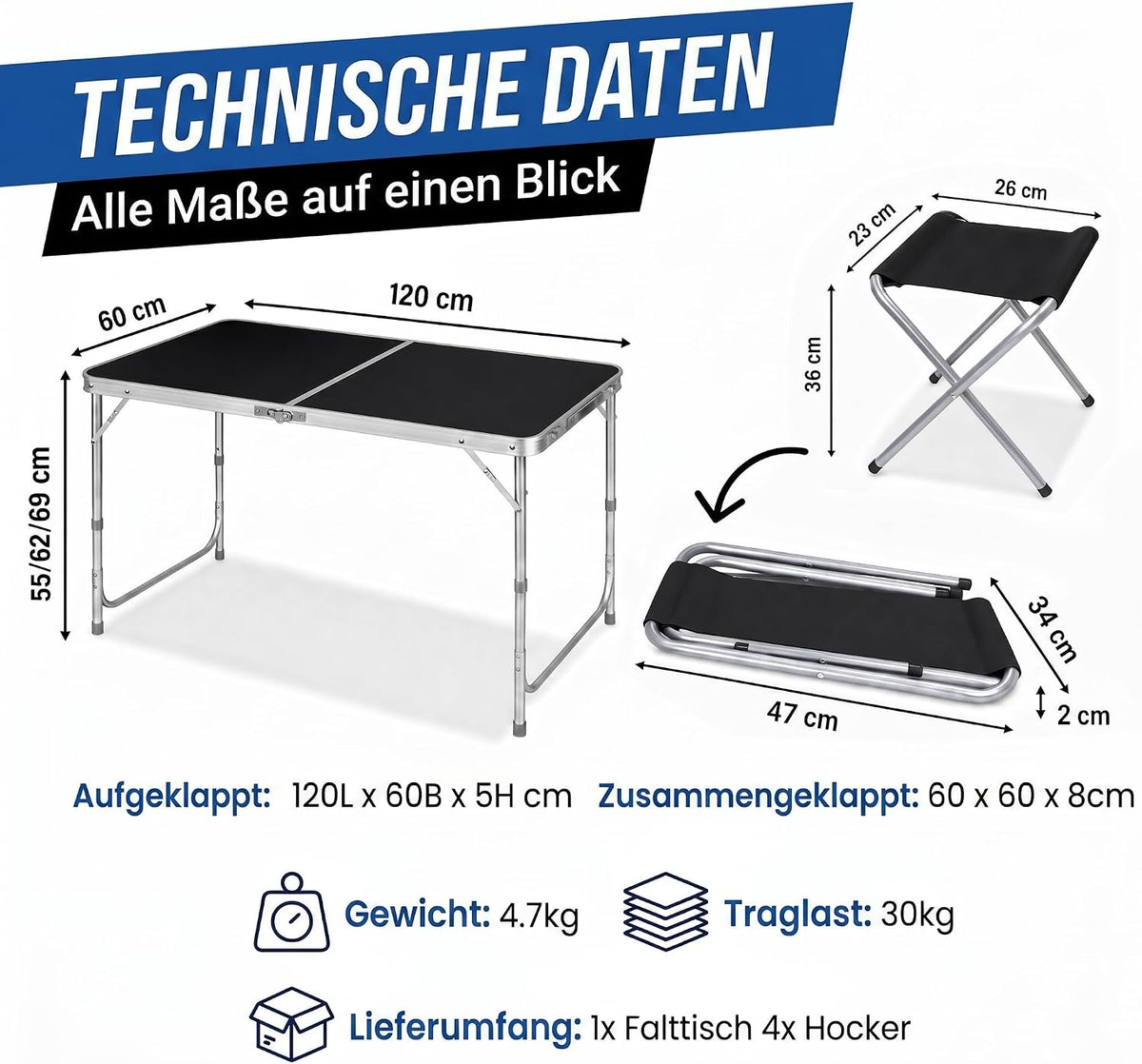 Klappbarer Campingtisch Schwarz Detailbild 1 #Farbe_Schwarz