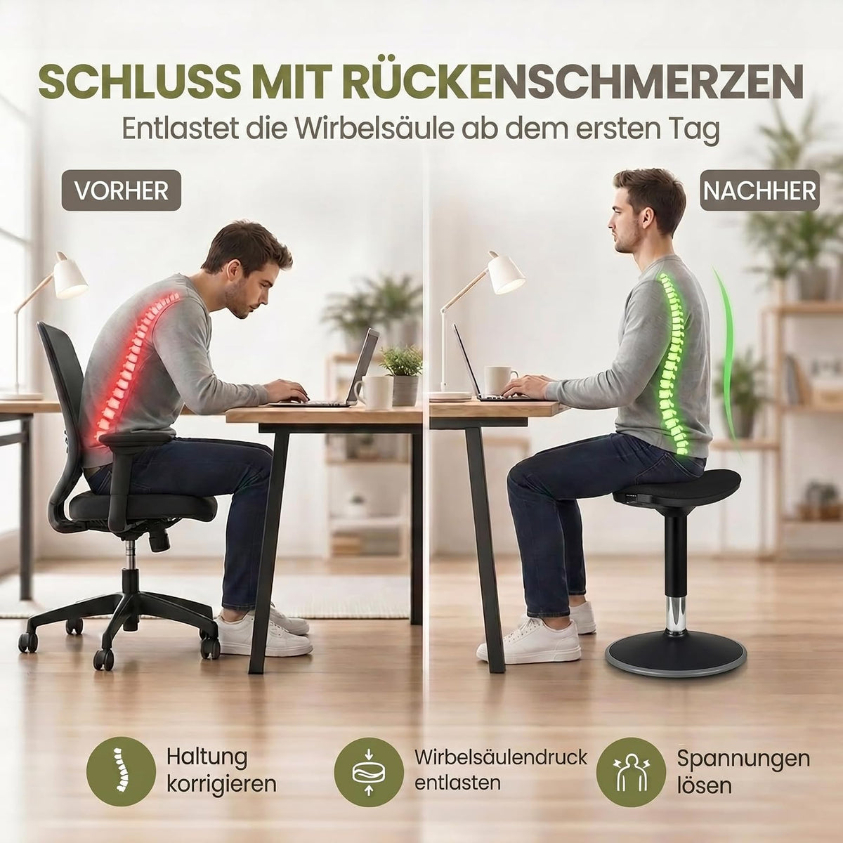 Ergonomischer Stehhocker 35-45cm - Höhenverstellbare Stehhilfe #Farbe_Schwarz