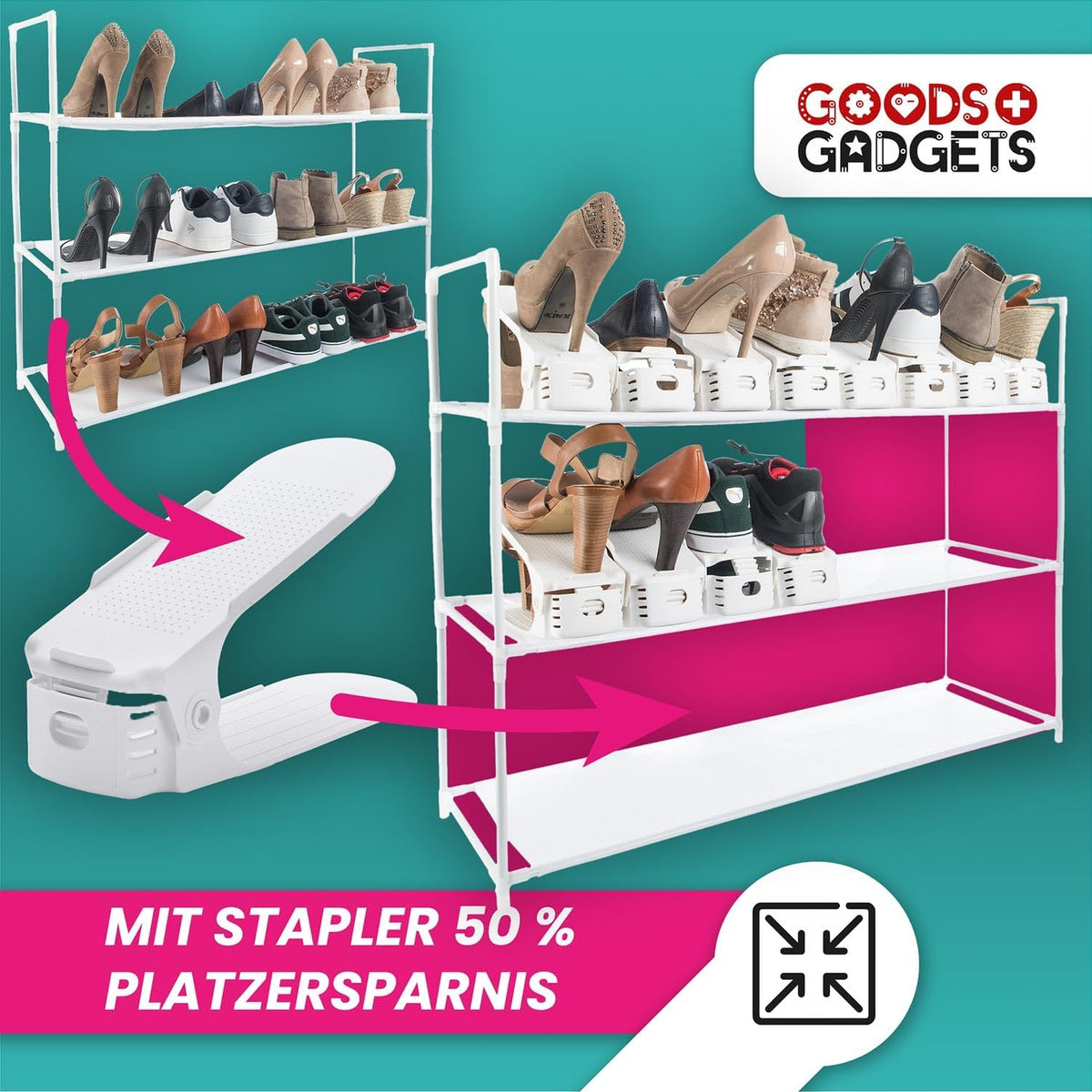 2er Set Schuhstapler - Platzsparende Schuhorganizer für den Schrank #Variante_10 Paar (= 20 Stück)
