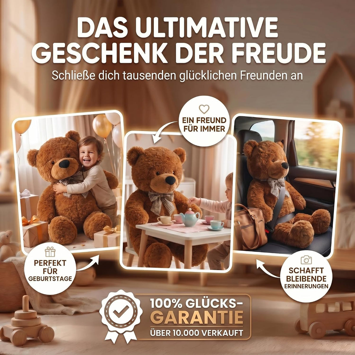 Riesen Teddybär 120 cm XXL – Kuscheliger Plüschbär Hellbraun #Farbe_Dunkelbraun