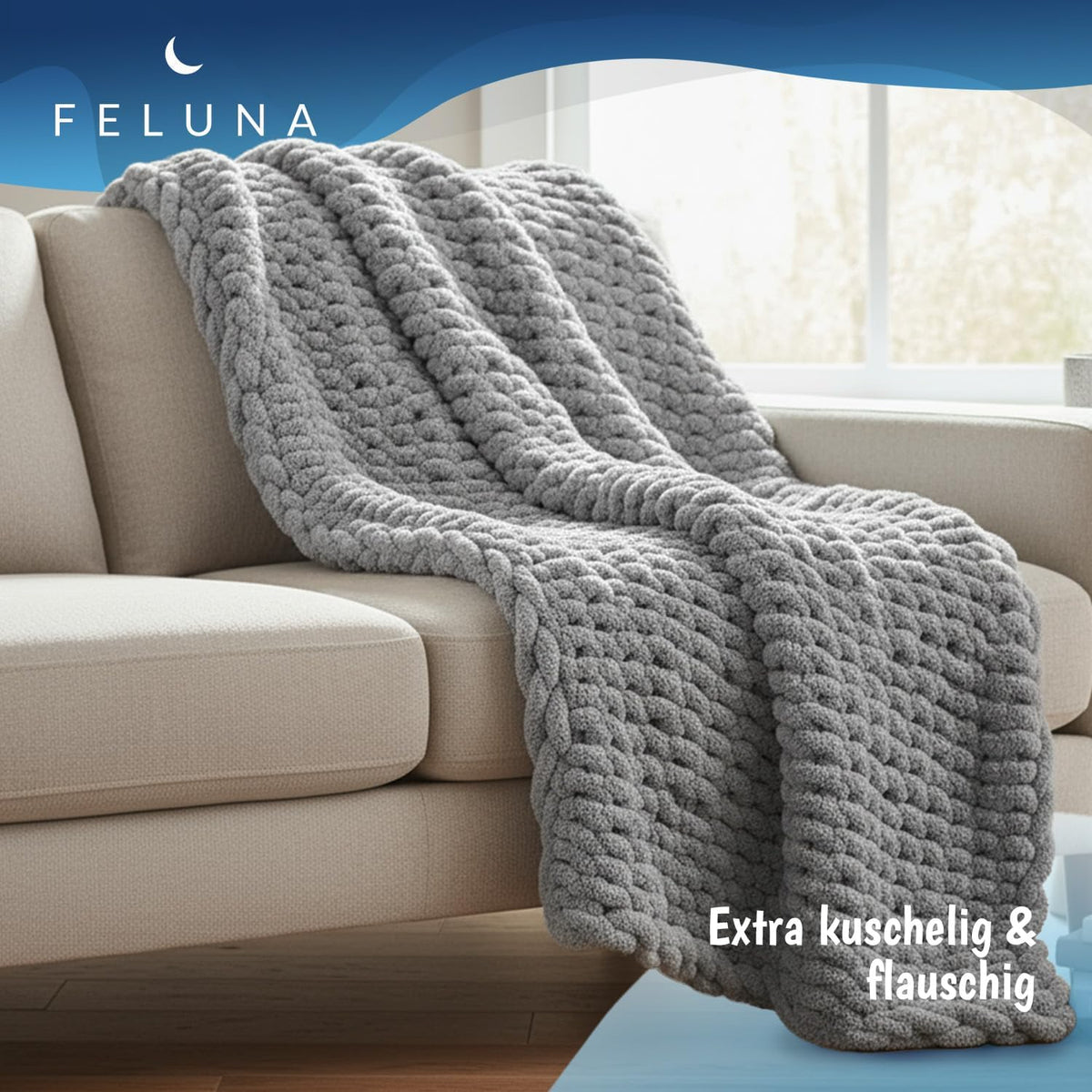 Feluna Grobstrickdecke Hellgrau #Farbe_Hellgrau