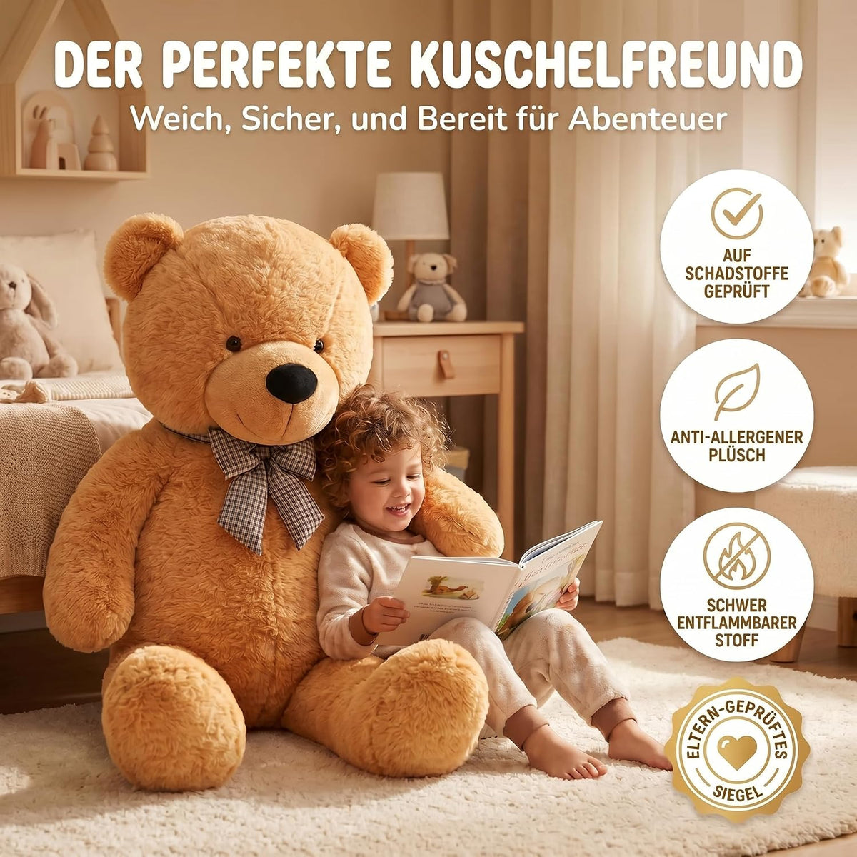 Riesen Teddybär 120 cm XXL – Kuscheliger Plüschbär Hellbraun #Farbe_Hellbraun