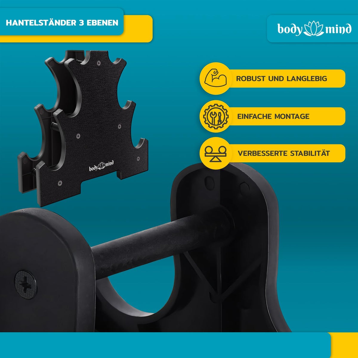 Body & Mind Hantelständer für 10 Kurzhanteln – Stabiles Hantel-Rack #Variante_3 Ebenen