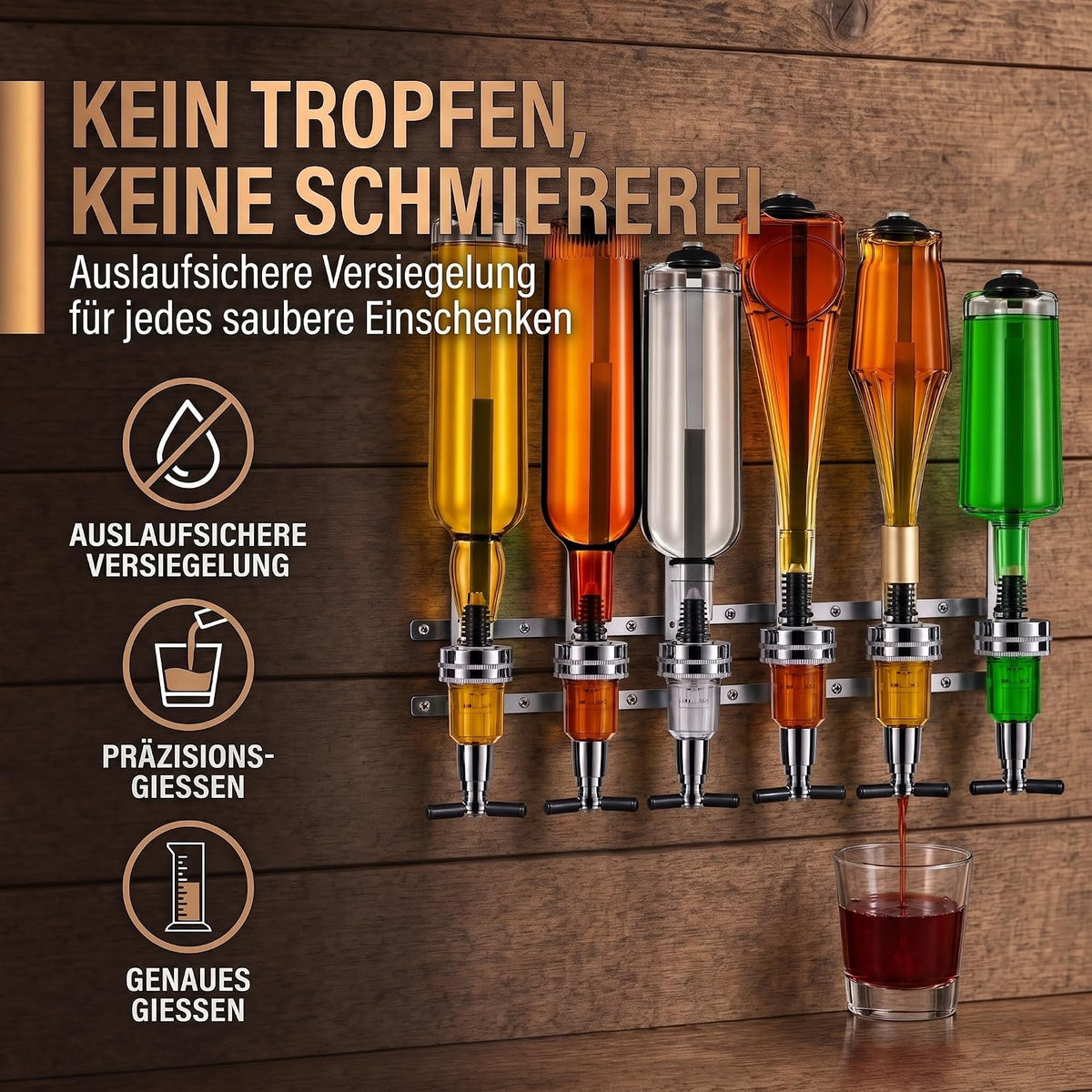 4-fach Wand-Spirituosenspender - Hochwertiger Bar-Butler & Portionierer #Variante_6-fach Wandmontage