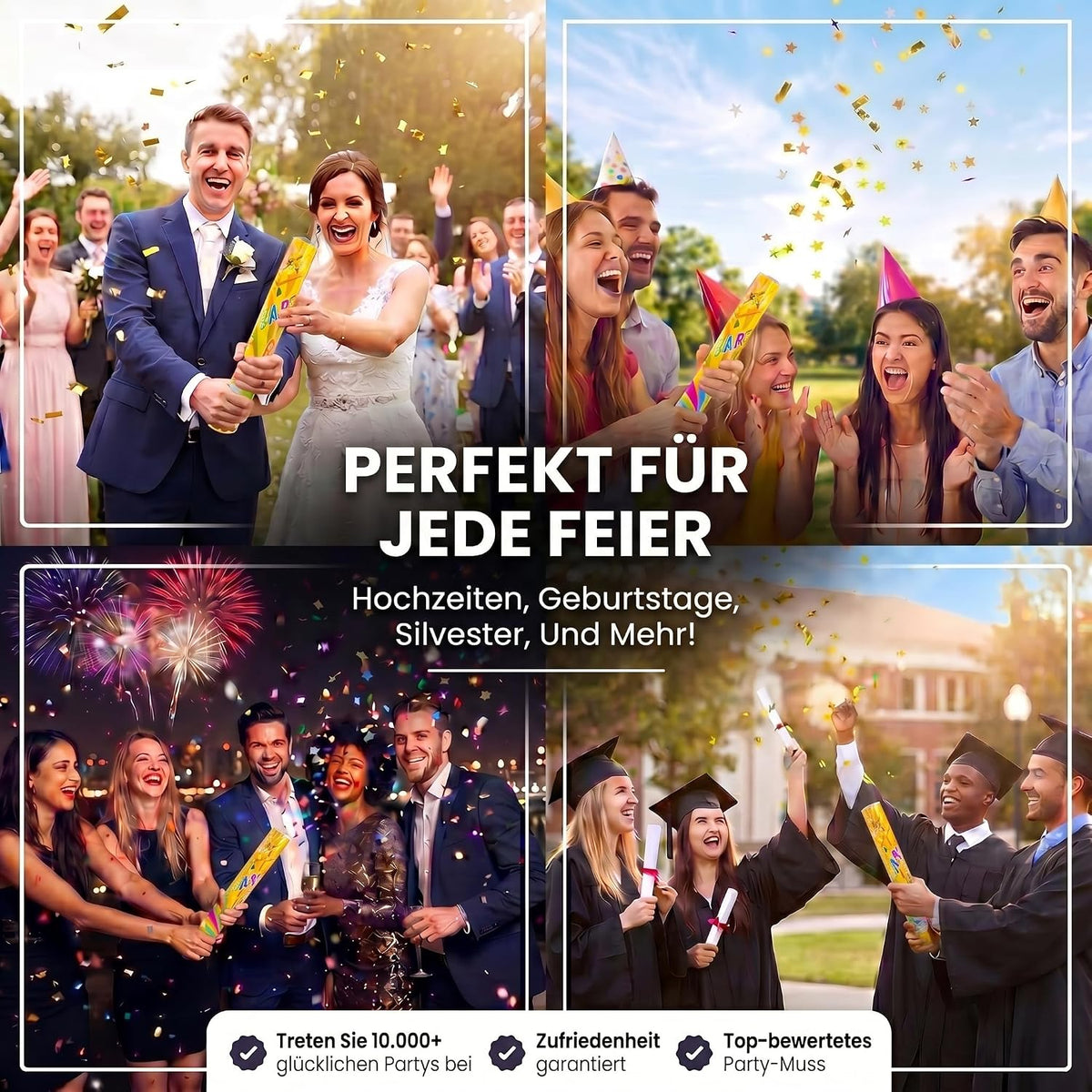 Konfettikanone XXL 60cm Gold Metallic - Party-Shooter für Events #Anzahl_5