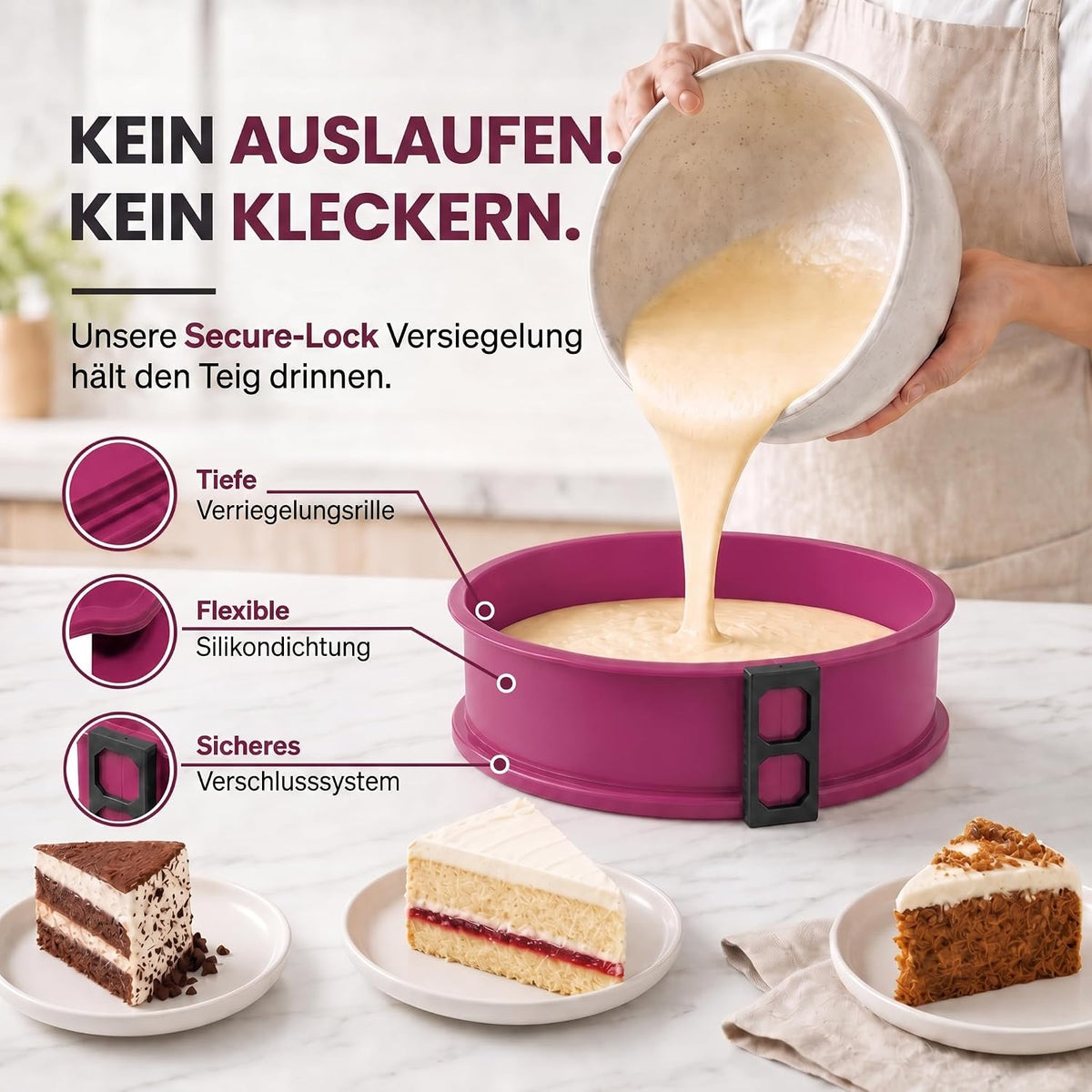 Silikon-Springform 23cm mit Glasboden – Auslaufsicher & Antihaft #Farbe_Violett