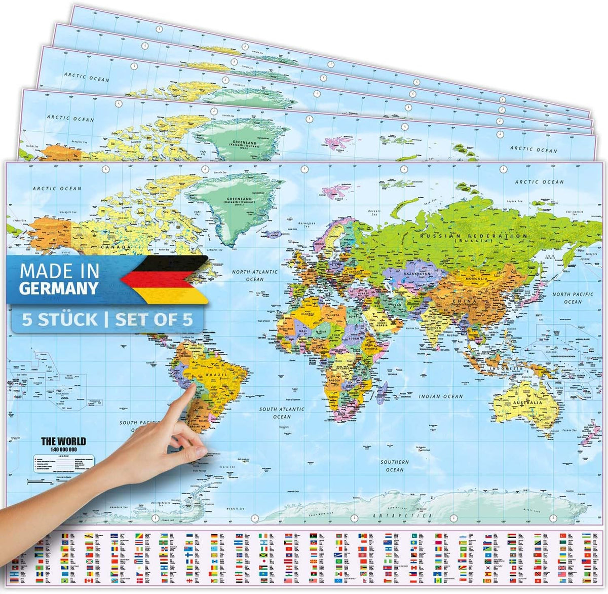 Weltkarte XXL Poster 140x100 cm – Detaillierte Landkarte mit Flaggen #Anzahl_5
