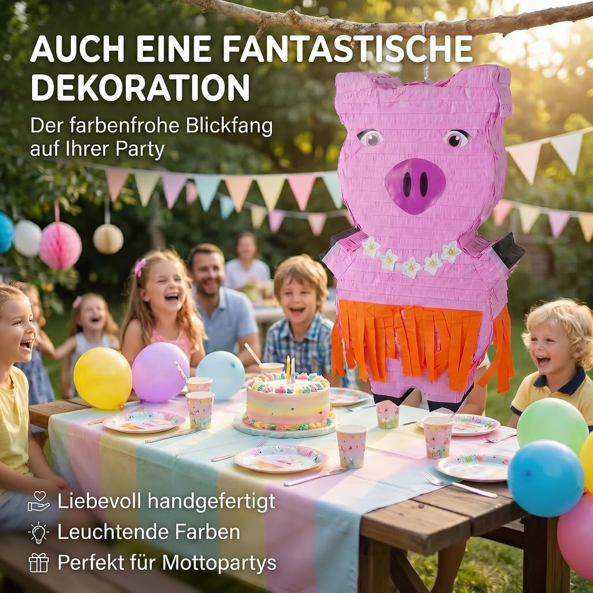 Pinata Schwein zum Befüllen - Inkl. Stick & Augenmaske - Party-Deko