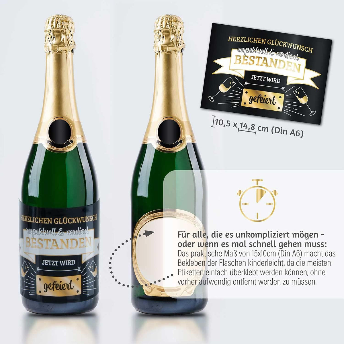 3x Flaschenetikett Verdient Bestanden – Geschenk für Prüfungen #Thema_Banderole