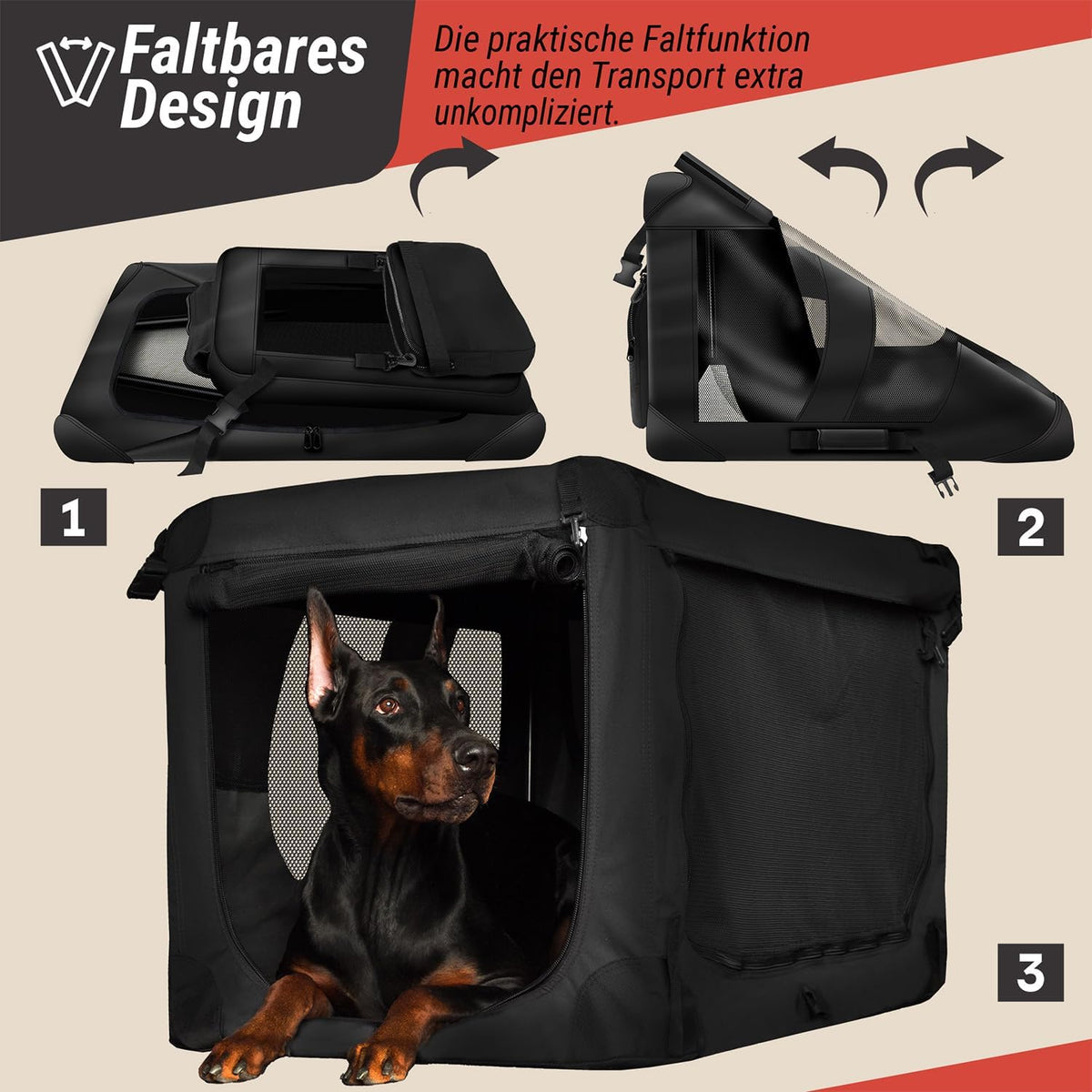 Faltbare Hundetransportbox - Stabile Reise-Hundebox für das Auto