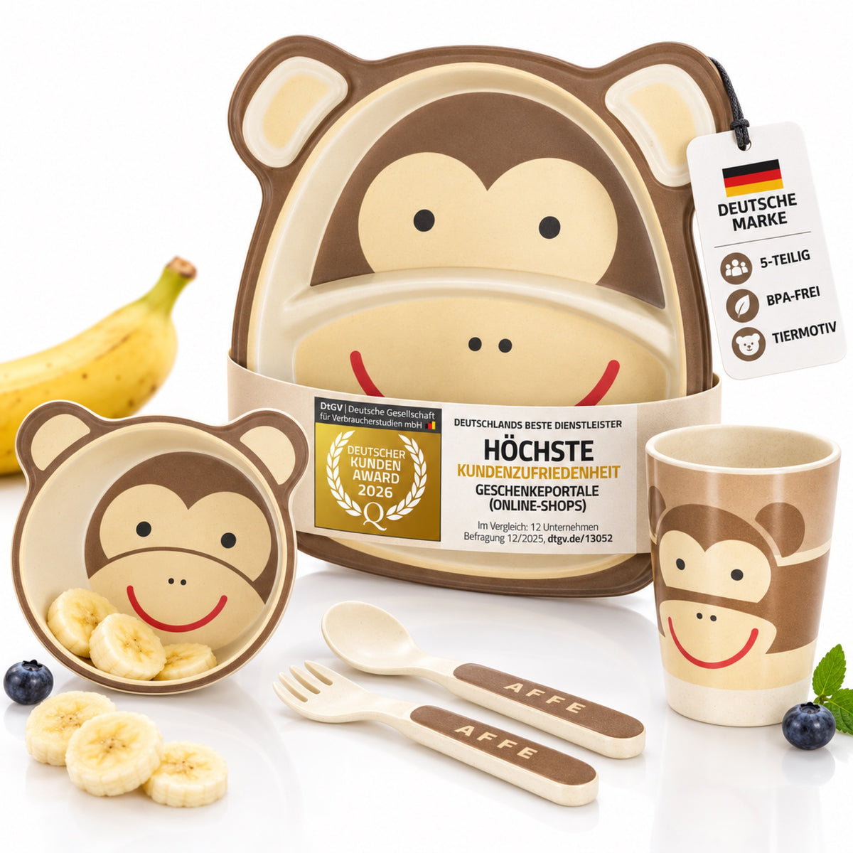 Rutschfestes 5-teiliges Kindergeschirr-Set - BPA-frei & Nachhaltig #Variante_Affe