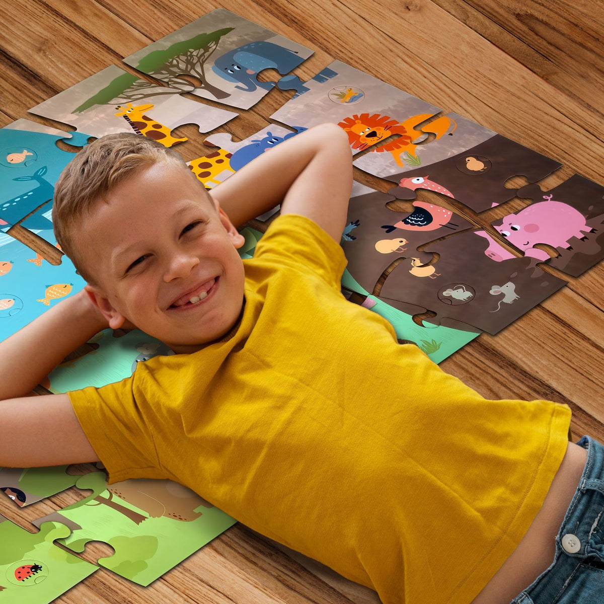 Tierpuzzle, Kinderpuzzle – Tiere entdecken, XXL 90×60 cm, 33 Teile, ab 2 J. – Default Title – SKU 99440202 – PT06