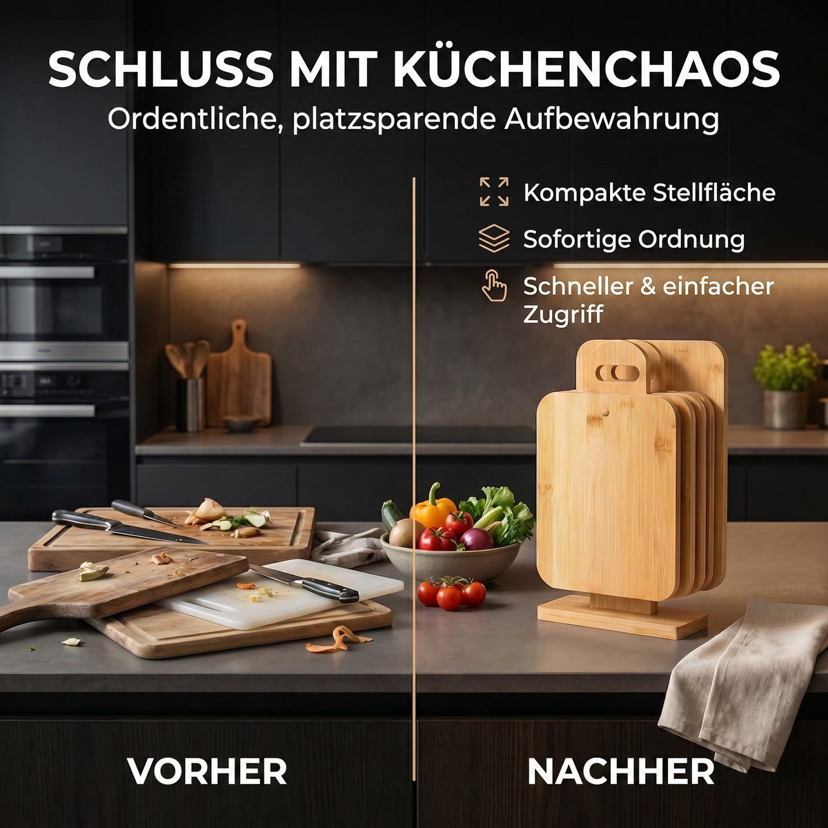 Bambus-Frühstücksbrettchen 6er Set mit Ständer – Klingenschonend – PT01