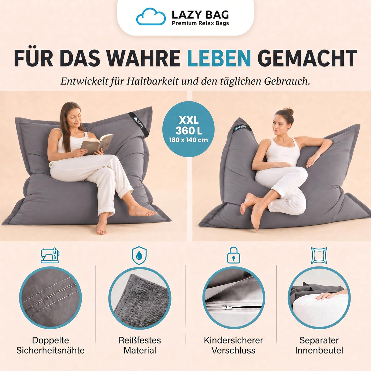 LazyBag Baumwolle Dunkelgrau – Produktbild 3 #Variante_Dunkelgrau