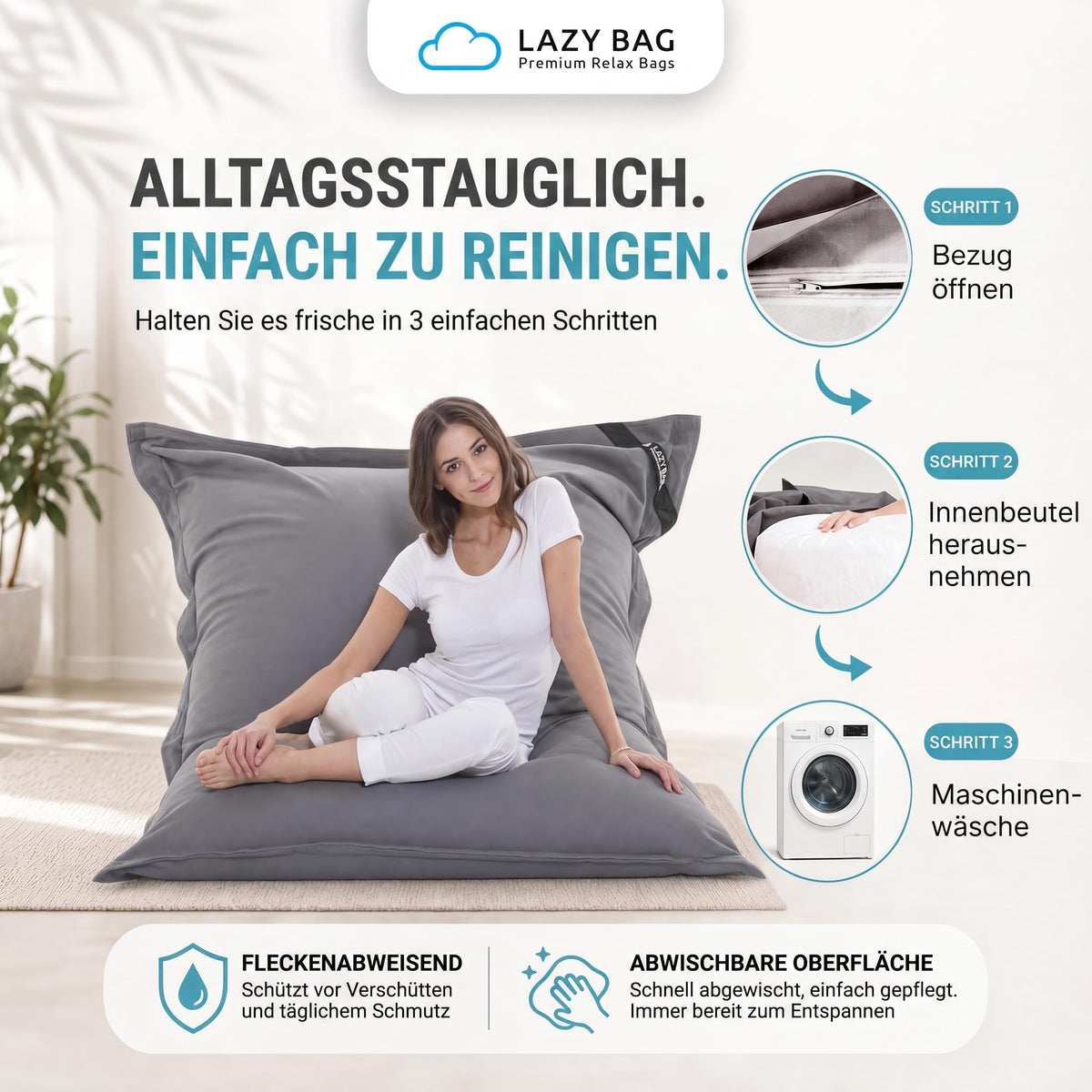 LazyBag XXL Sitzsack 180x140 cm aus Baumwolle – Dunkelgrau – PT05 #Variante_Dunkelgrau
