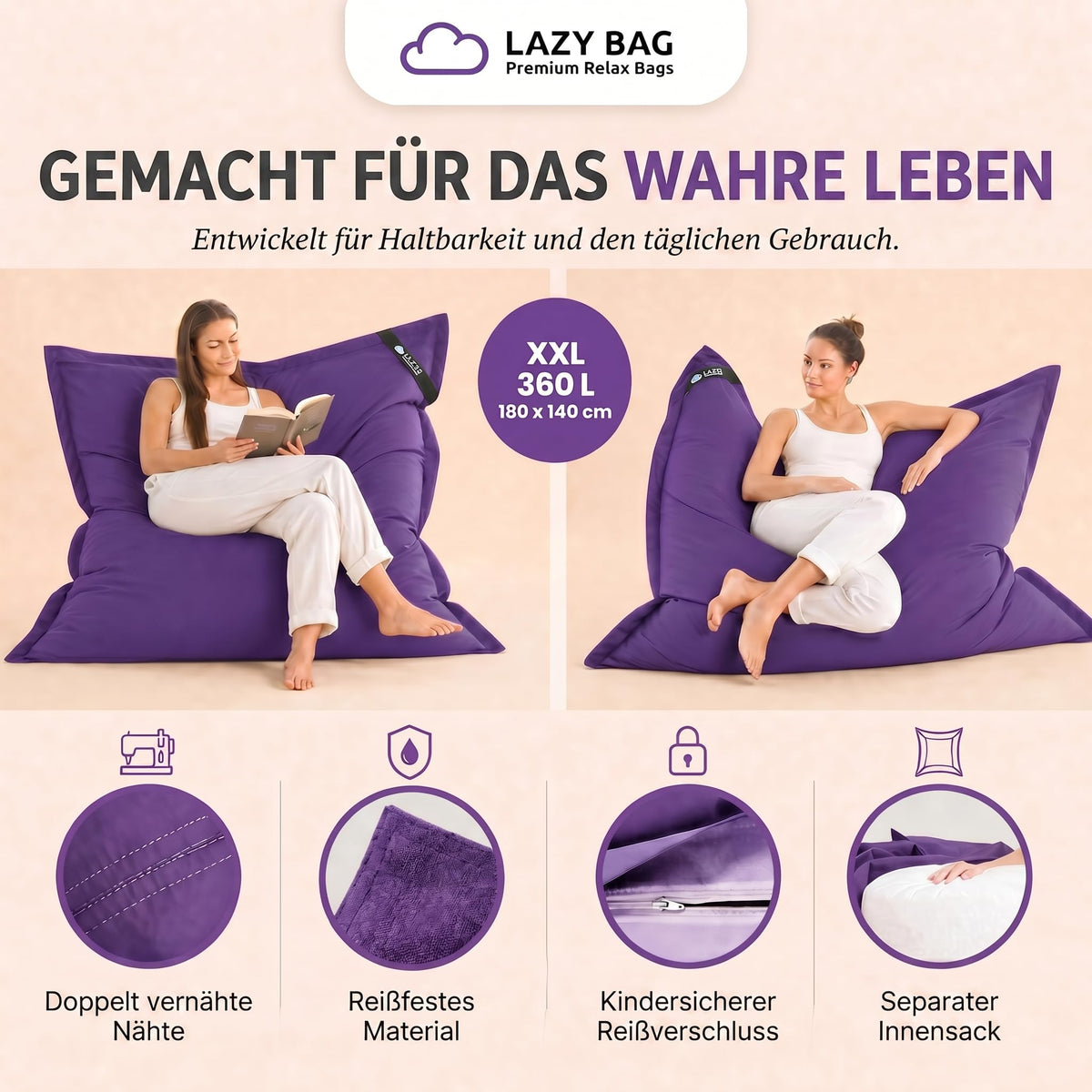 LazyBag Baumwolle Violett – Produktbild 3 #Variante_Violett