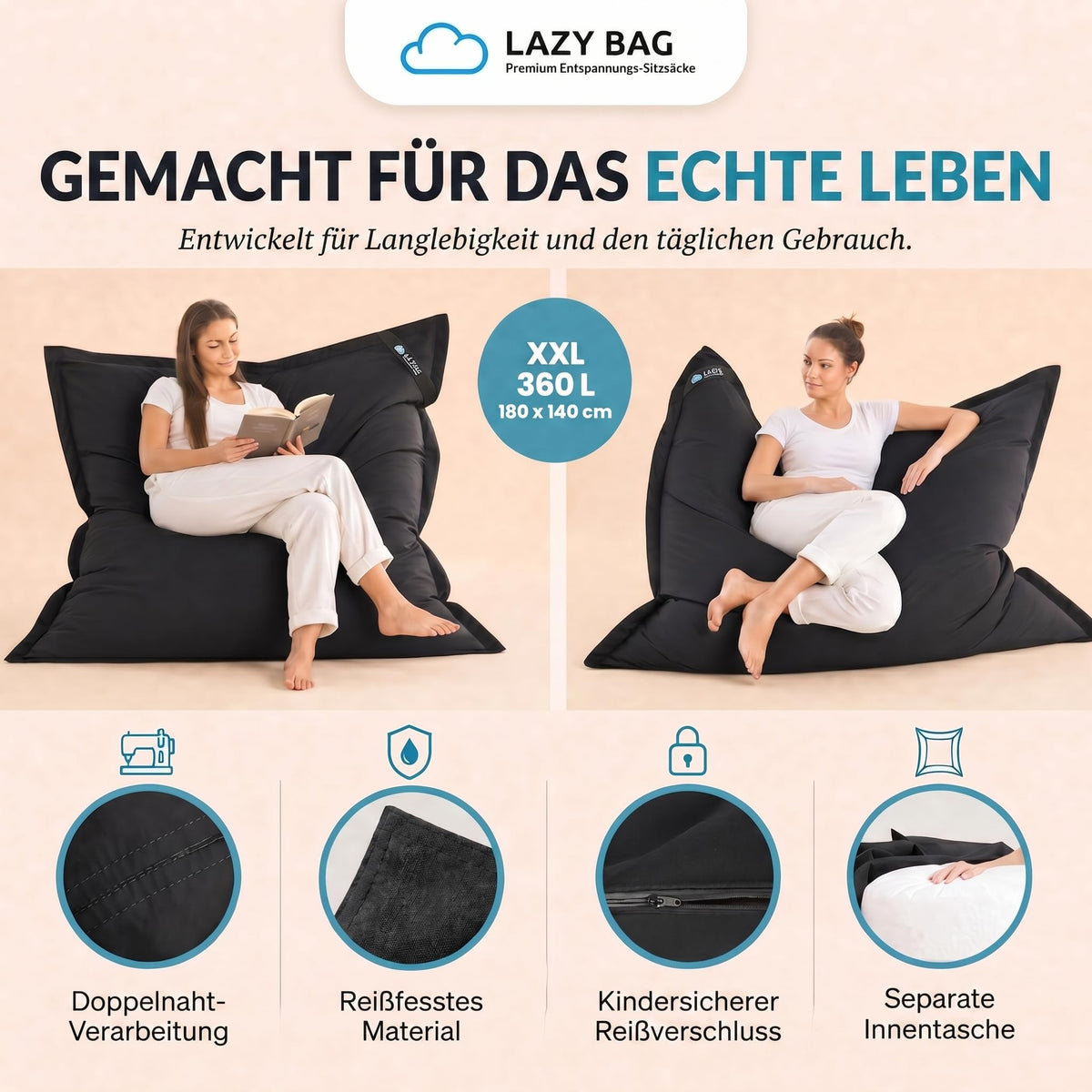 LazyBag Baumwolle Schwarz – Produktbild 3 #Variante_Schwarz