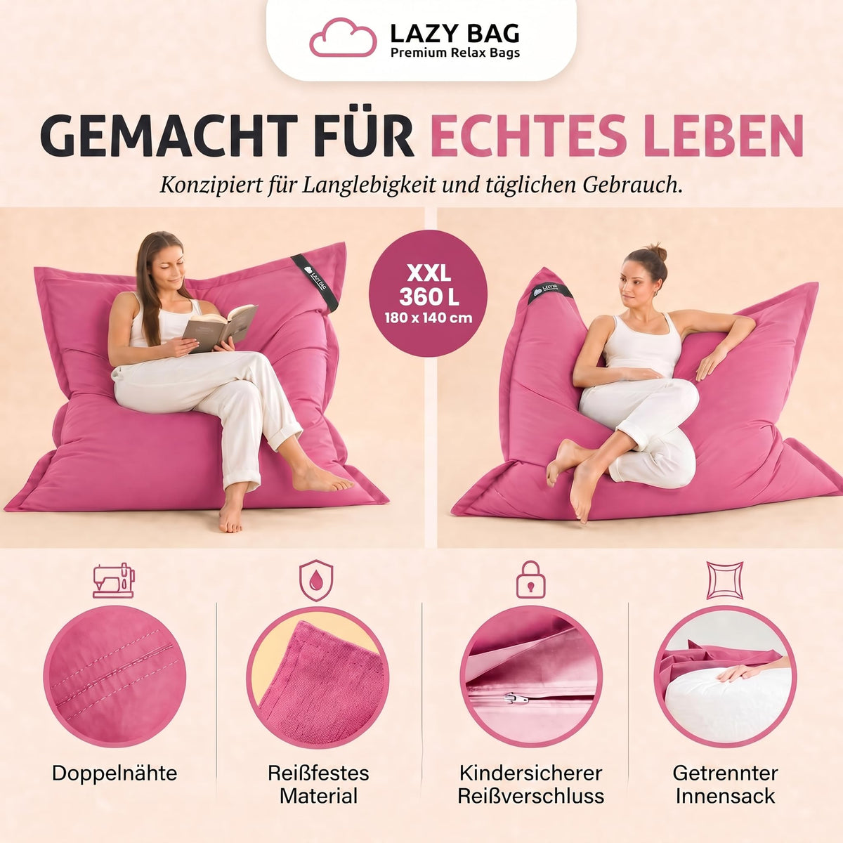 LazyBag Baumwolle Pink – Produktbild 3 #Variante_Pink