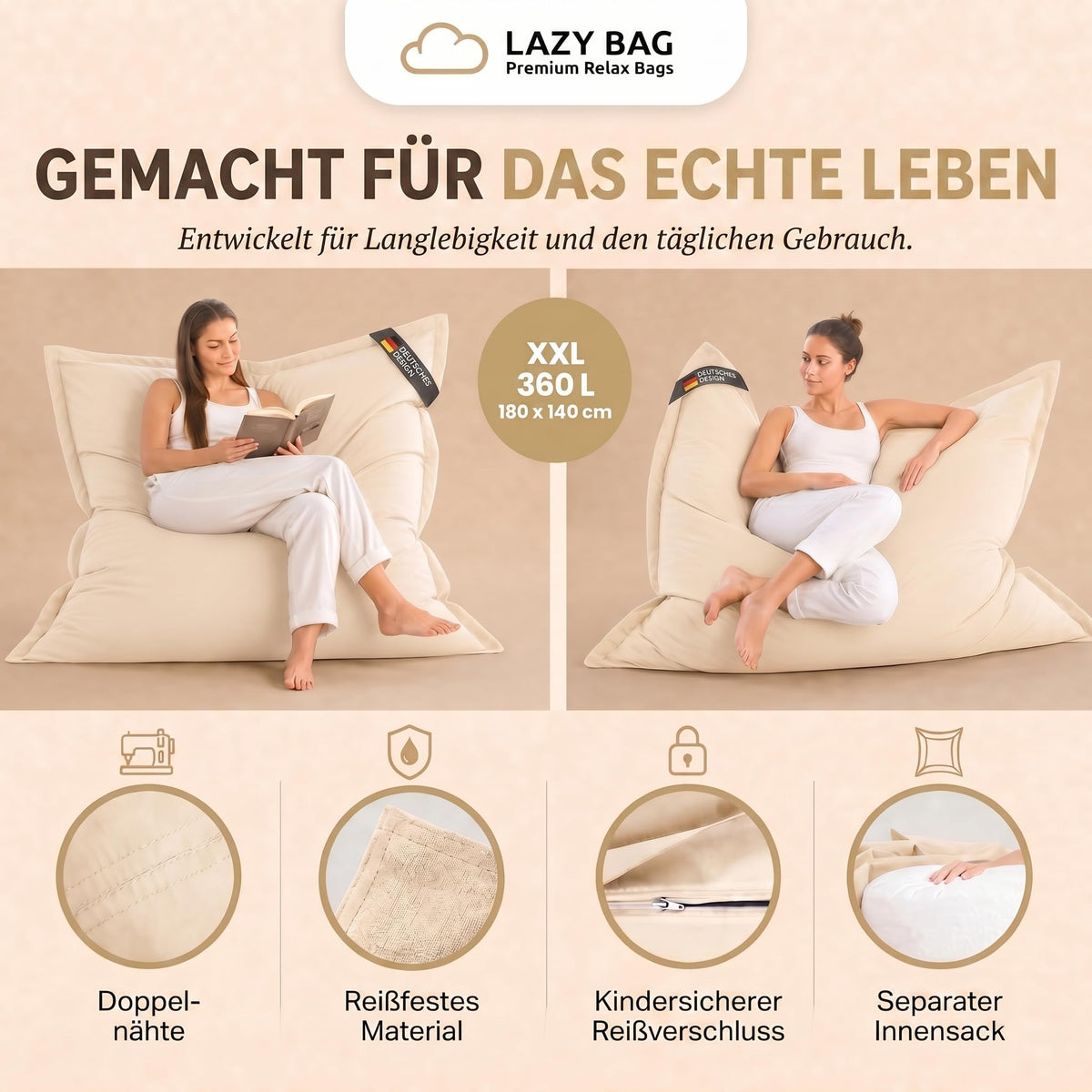 LazyBag Baumwolle Beige – Produktbild 3 #Variante_Beige