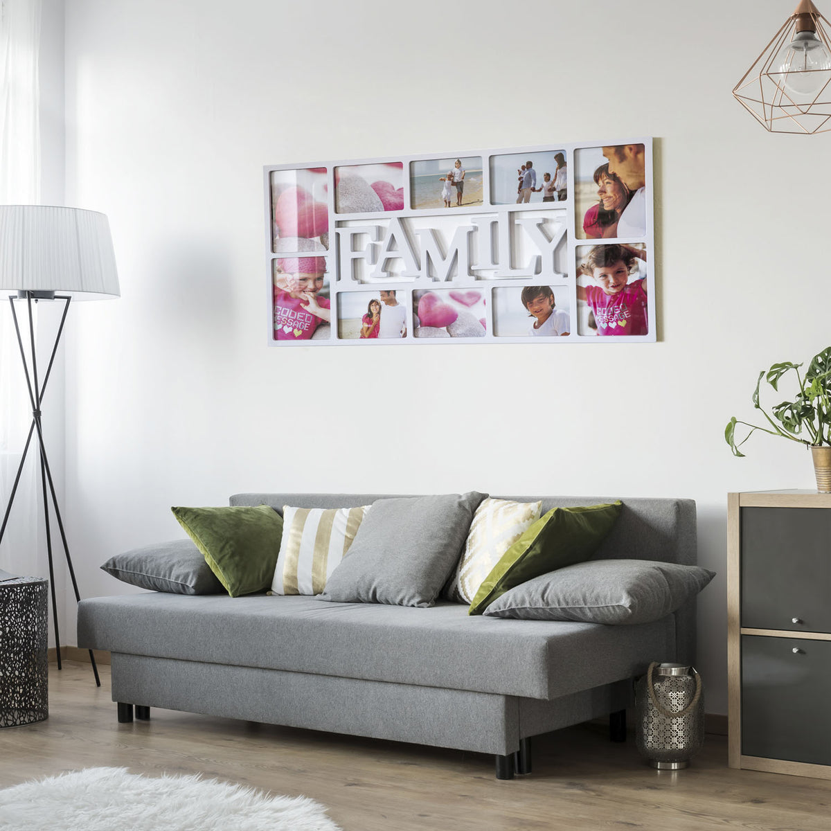 Bilderrahmen Family für 10 Fotos, weiße Wohnraumansicht #Farbe_Weiß