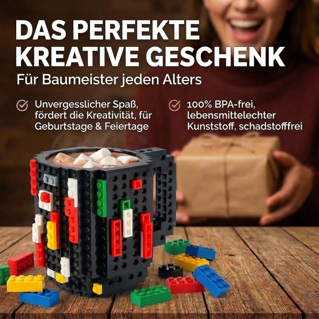 Brick Mug - Bausteine-Kaffeetasse 350ml - Kompatibler DIY Becher #Farbe_Schwarz