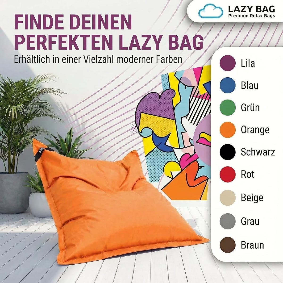 LazyBag Outdoor Sitzsack Junior – Wasserfestes Sitzkissen für Kinder #Farbe_Orange
