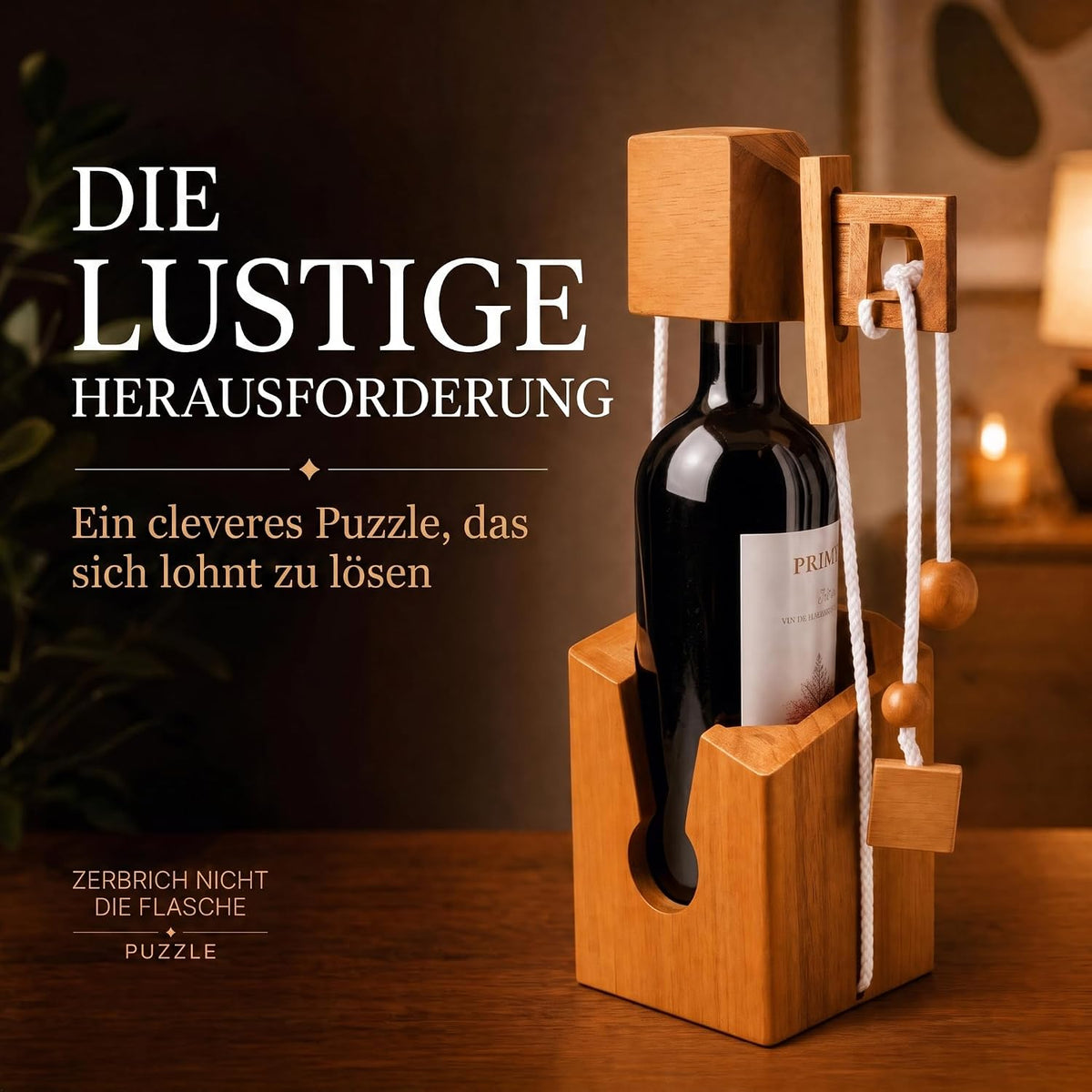 Flaschenpuzzle Holz - Flaschen-Tresor Geduldsspiel Geschenkk
