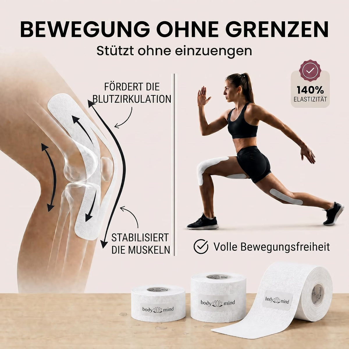 Kinesiologie-Tape 2,5cm - Elastisches Sporttape für Physiotherapie