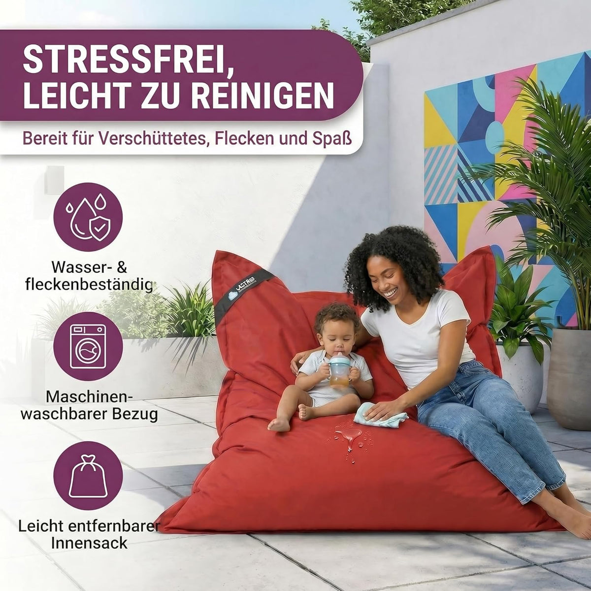 LazyBag Outdoor Sitzsack Junior – Wasserfestes Sitzkissen für Kinder #Farbe_Rot