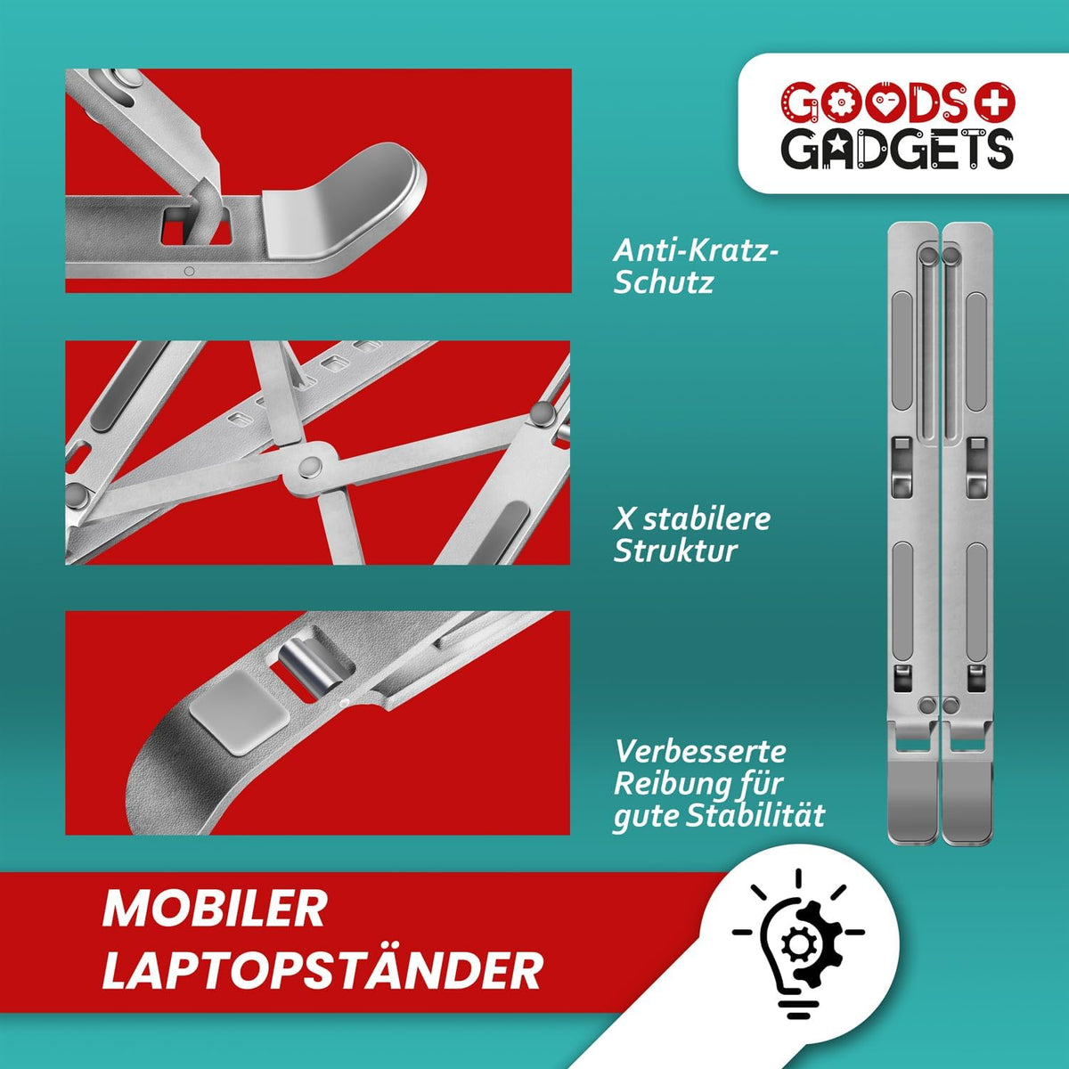 Ergonomische Laptophalterung – Faltbar & Höhenverstellbar #Variante_Edelstahl