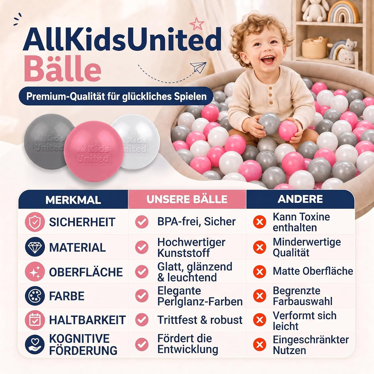 Bällebad-Bälle Rosa/Grau/Weiß #Farbe_Rosa/Grau/Weiß