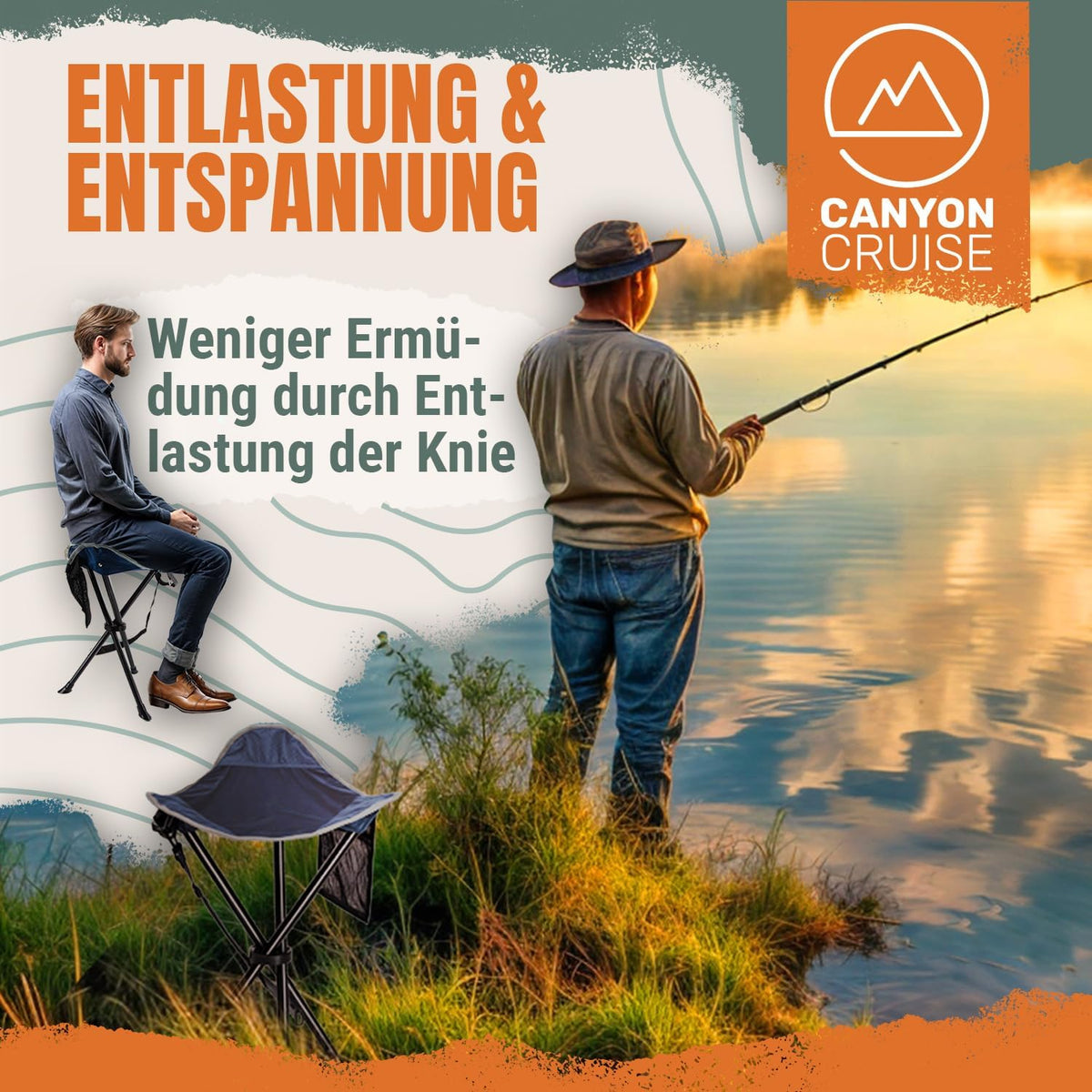 Camping-Hocker – Klappbarer Dreibeinhocker für Festivals & Outdoor #Variante_Deluxe #Anzahl_1