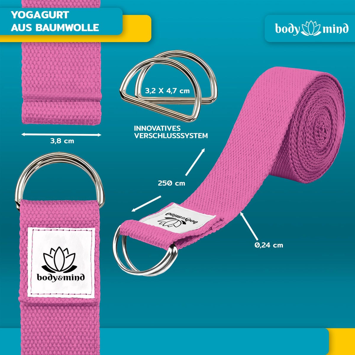 Yoga Gurt 250 cm mit Metall-D-Ring - Rutschfest & Langlebig #Farbe_Rot