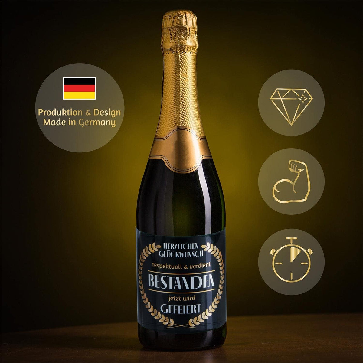 3x Flaschenetikett Verdient Bestanden – Geschenk für Prüfungen #Thema_Lorbeerkranz